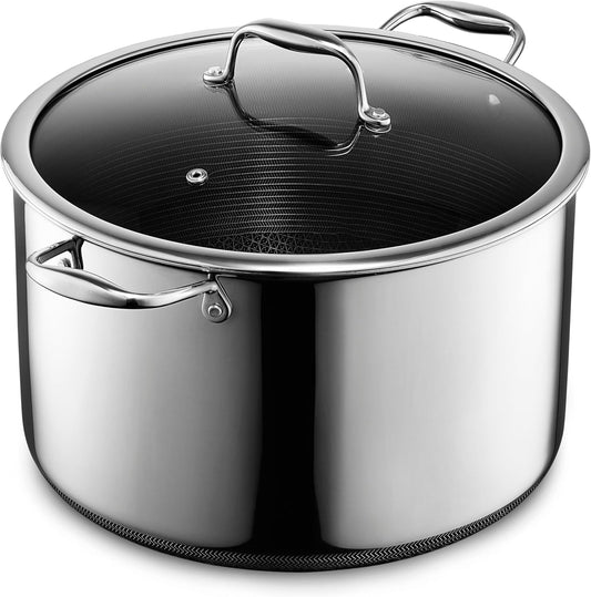 HexClad Hybrid Nonstick 12-Quart Stockpot with Tempered Glass Lid, Stay-Cool Handles, Dishwasher-Friendly, Oven-Safe Up to 900°F, Induction Ready, Compatible with All Cooktops
