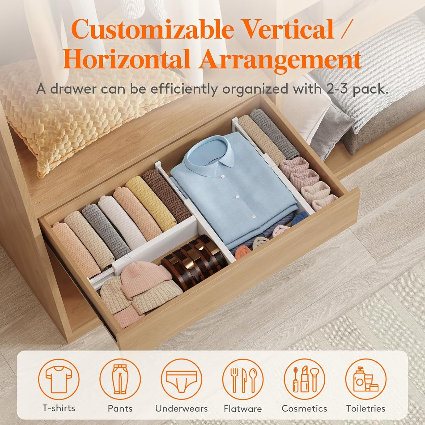 Lifewit 8 Pack Drawer Dividers Plastic 4" High, 13.5-22" Adjustable Drawer Organizers for Clothes, Expandable Dresser Separators in Bedroom/Bathroom/Kitchen/Fridge/Office Organization and Storage