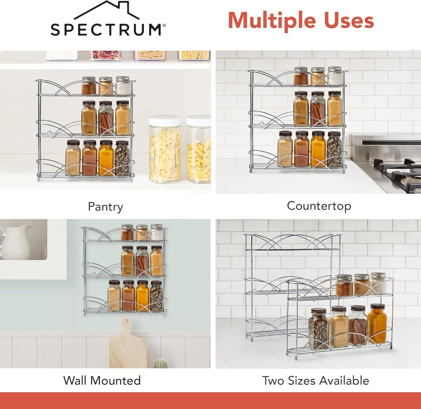 Spectrum Diversified Countertop 3-Tier Spice Rack, Chrome