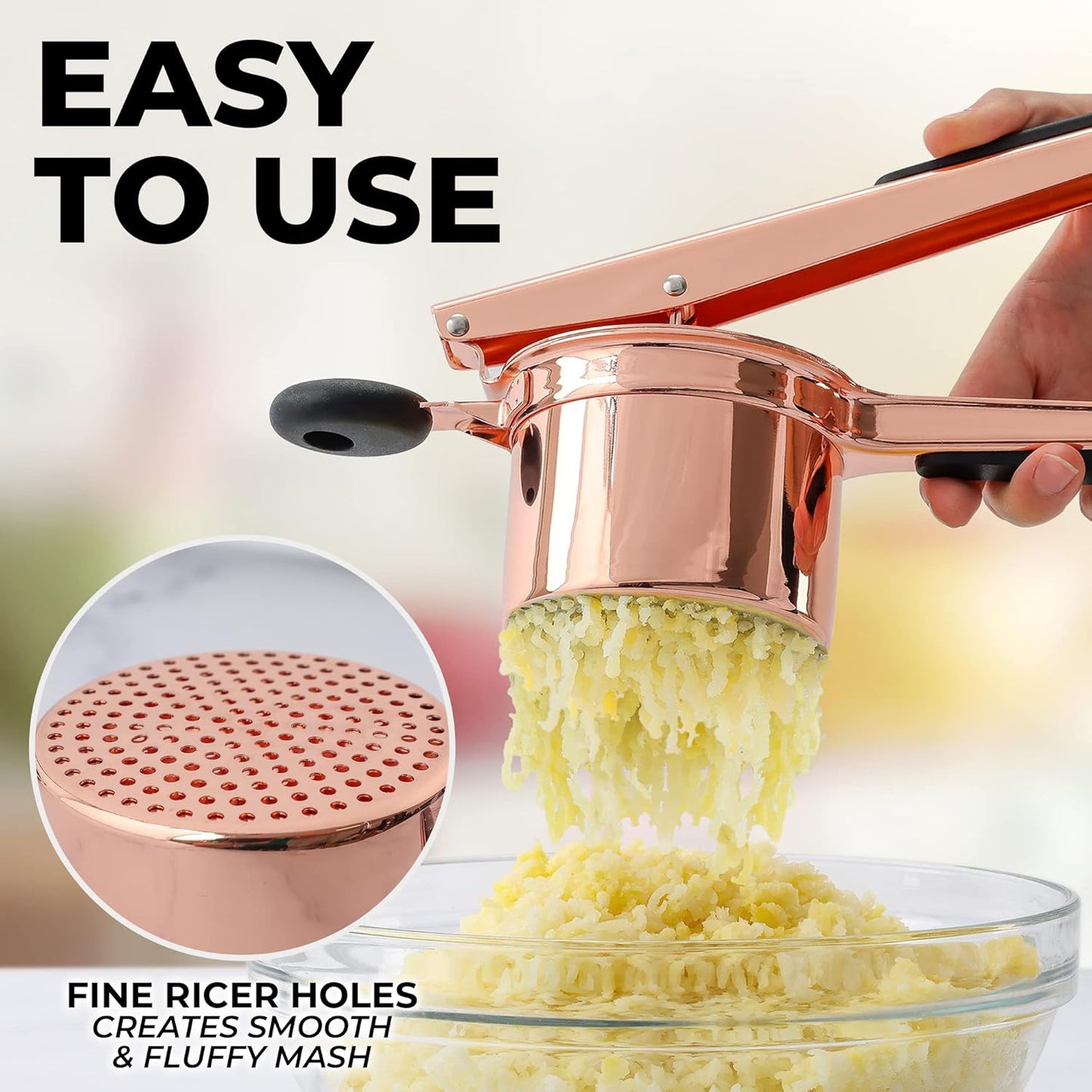 Zulay Kitchen Premium Large 15oz Potato Ricer, Heavy Duty Professional Stainless Steel Potato Masher and Ricer Kitchen Tool, Press and Mash Kitchen Gadget - Rose Gold