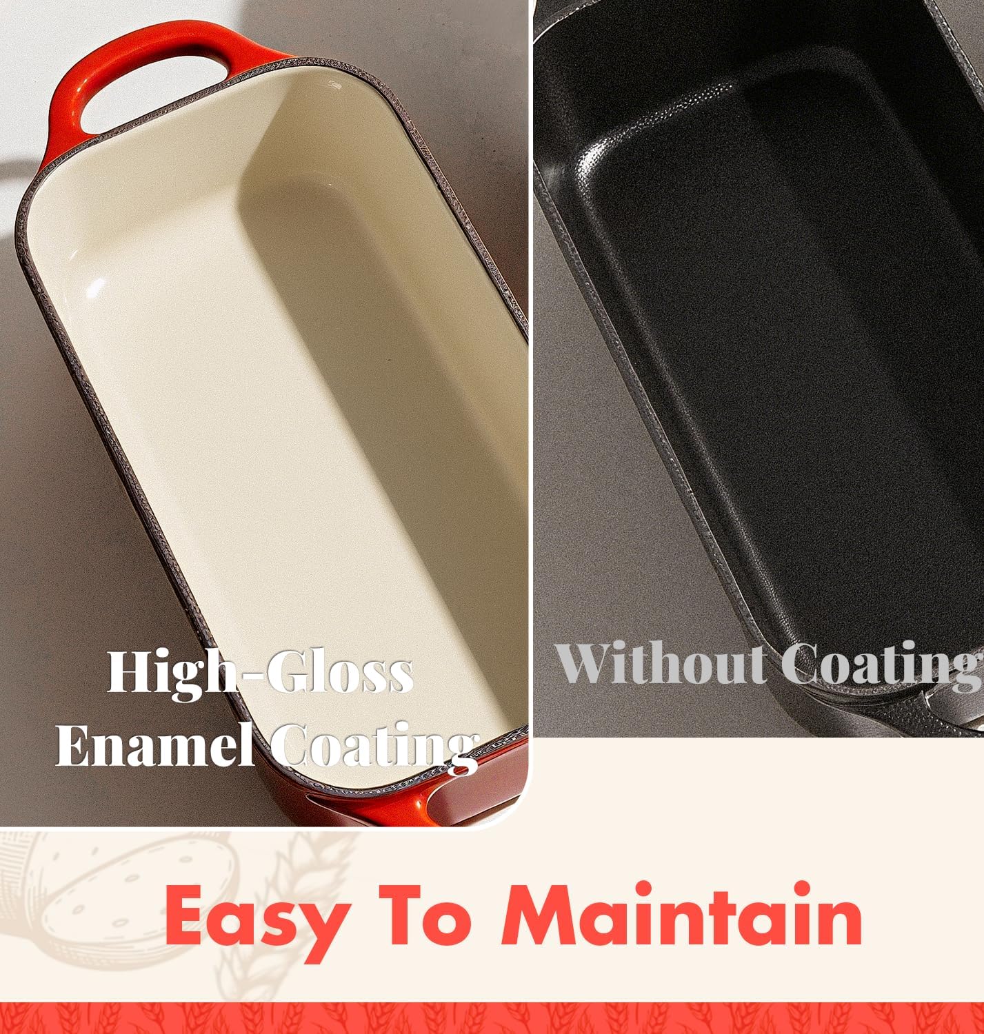 2 IN 1 Cast Iron Bread Loaf Pan with Lid, 3.4QT 9x5 Inch Dutch Oven for Bread Baking, Even Heating Bread Oven, Enameled Bread Pan for Homemade Sourdough Bread Baking & Versatile Cooking, Red