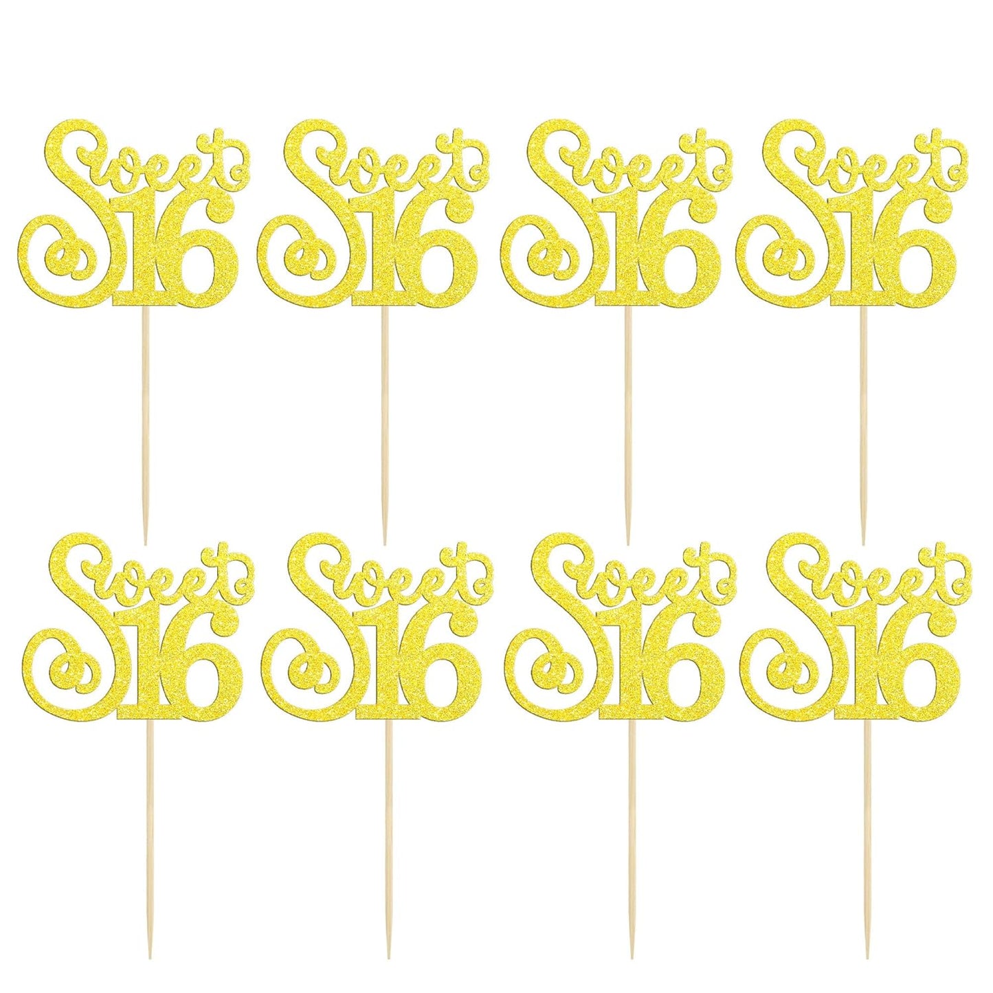 Gyufise 24 Pack 16th Birthday Cupcake Toppers Glitter Sixteen Happy Sweet 16 Cupcake Picks Cheers to 16 Years Old Cupcake Decorations for 16th Birthday Anniversary Party Supplies Multi Gold