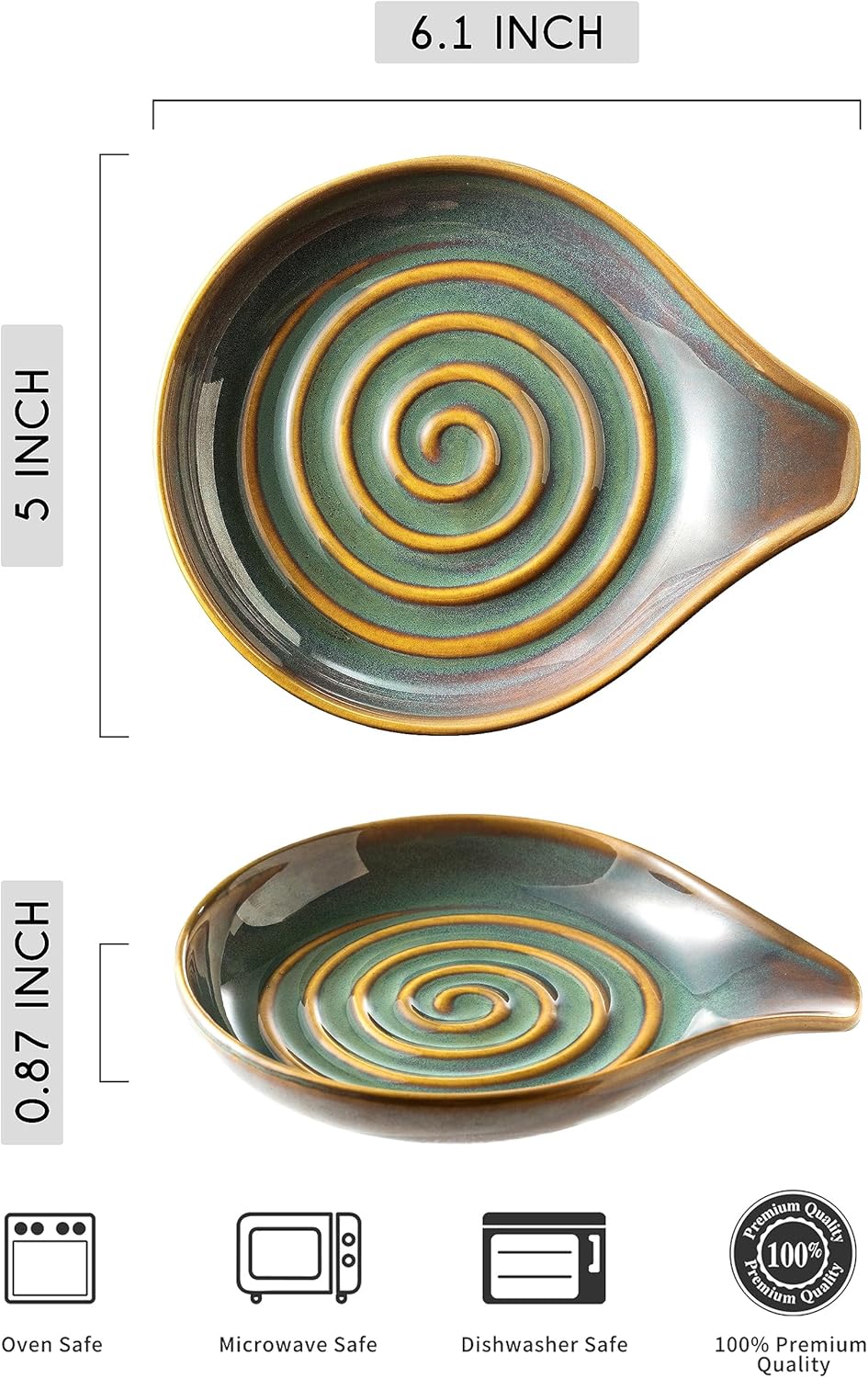 LAUCHUH Spoon Rest for Kitchen Counter,5" Spoon Holder for Kitchen Counter Stove Top Ceramic Spatula Holder for Ladle, Spatula, Spoons or Tongs, Thanksgiving Gifts, Unique Green