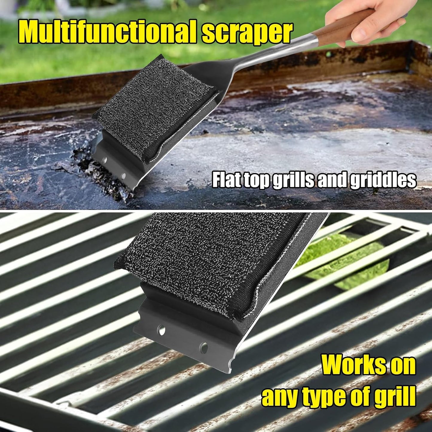BBQ Replaceable Scraper Cleaning Head, Durable for Cast Iron or Stainless-Steel Grates, Barbecue Cleaner (Only Replaceable Cleaning Head No Grill Brush)