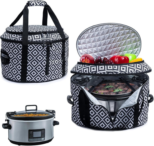 BAGSPRITE Double-layer Slow Cooker Carrying Case Compatible with 6-8 Quart Crockpot Carrier for Hot Food and Hamlton Beach Slow Cooker Tote with Lid Fastener for Crock-pot Dust Cover Applicances
