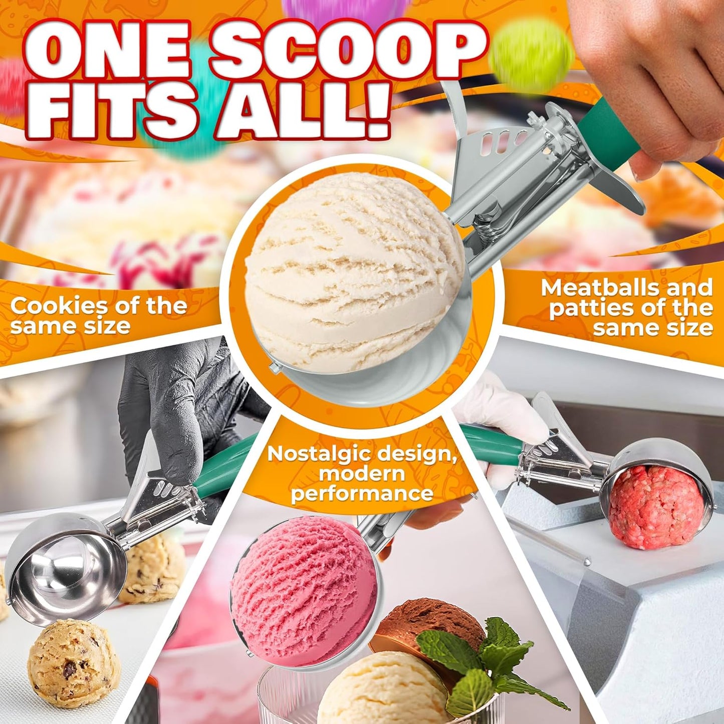 2.67Oz Ice Cream Scoop with Trigger #12 - Ice Cream Scooper for Portion Control, Gelato, Cookie Dough, Meatballs - Stainless Steel, Easy to Use & Clean, Rust & Stain Resistant, Ergonomic Non-Slip Grip