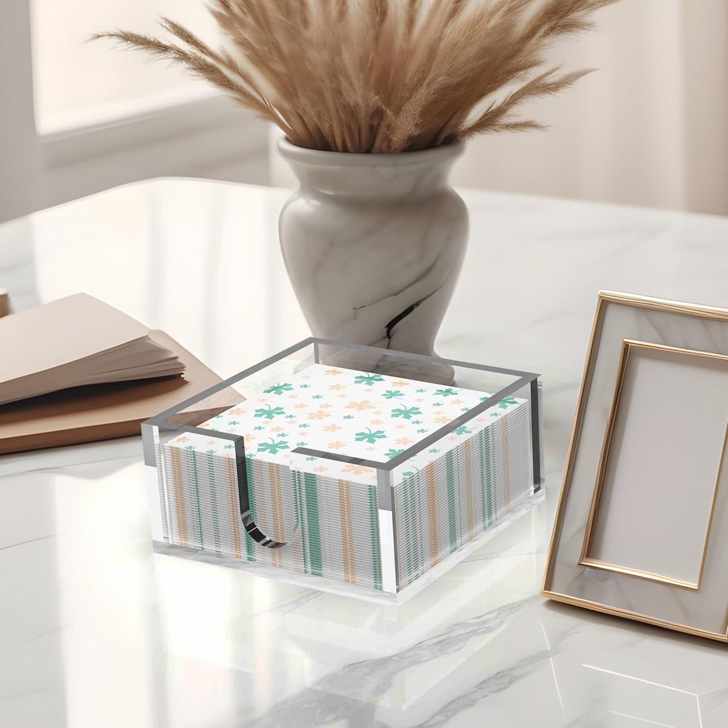 Rubtlamp 2Pcs Acrylic Napkin Holder Bathroom - 0.27Inch Thickness Acrylic Guest Towel Napkin Holder - Hand Towel Tray - Clear Napkin Holders Tissue Dispenser (Clear, 5.5”X5.5”X2.5”)