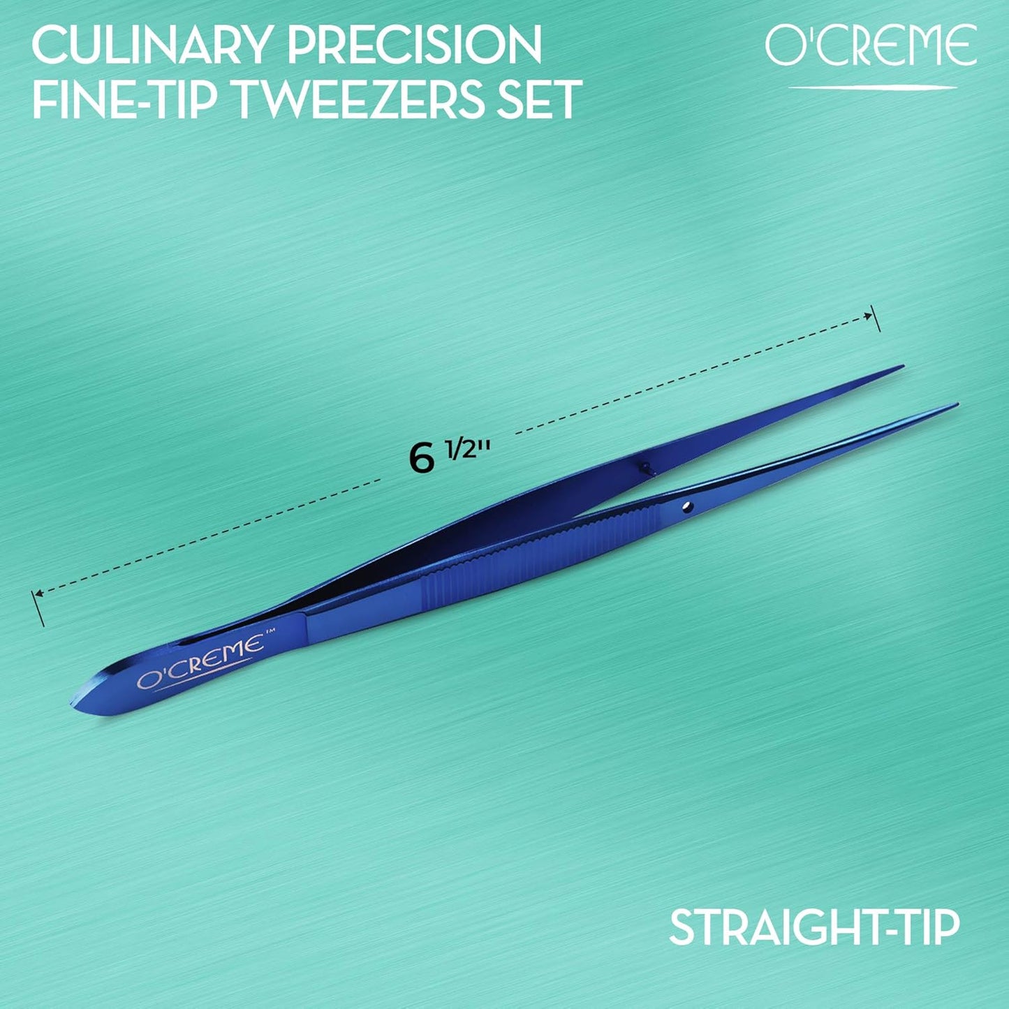 O'Creme Stainless Steel Precision Kitchen Tweezer Tongs 6.25" with Fine Tip (Blue)