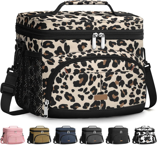 Lunch Box for Man Women, Insulated Lunch Bag Cooler Bag Leakproof Lunchbox Lunch Tote Bags with Removable Strap for Work School Picnic Travel (Leopard/12L