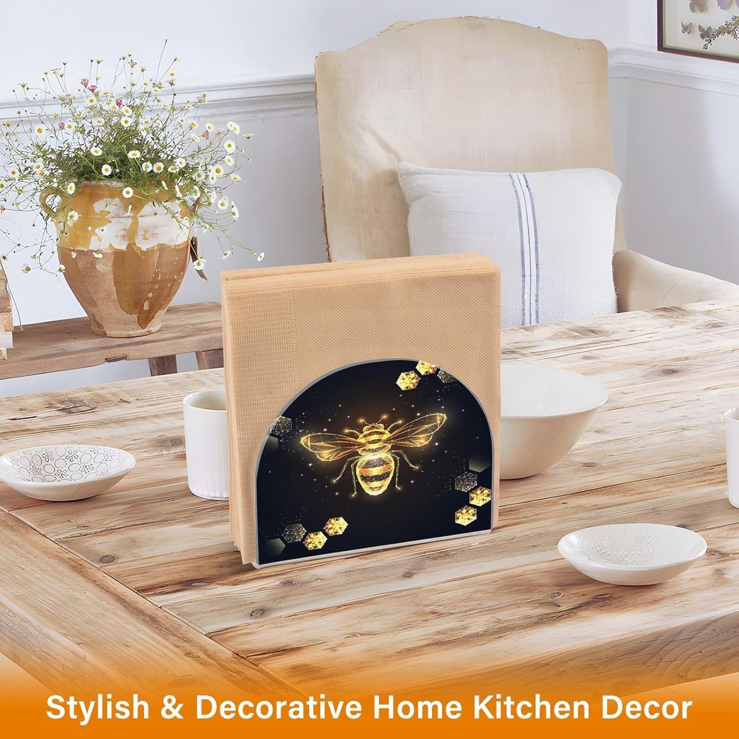 Gold Honey Bee Honeycombs Napkin Holder for Table Paper Napkins Holder Acrylic Tissue Dispenser Kitchen Dining Room Bathroom Party Car Decor