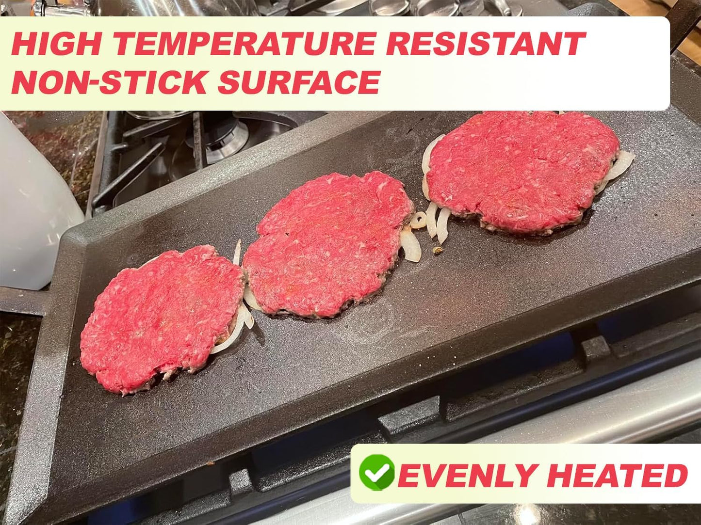 Universal Griddle Insert for Gas Grill with Handles for Stove Top Versatile Stovetop Oven, Flat Top Griddle for Induction Cooktop Gas Stove, 17.5" x 10" Non-Stick Carbon Steel