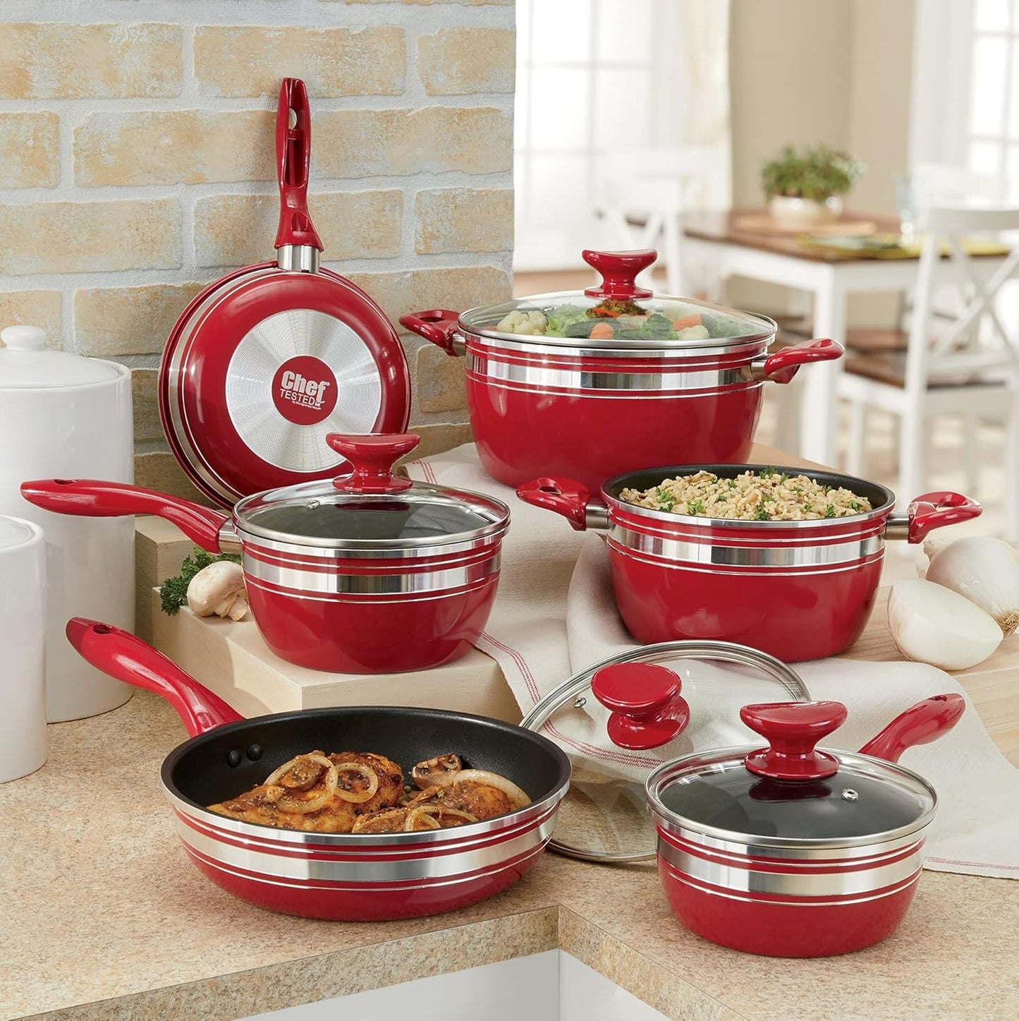 Montgomery Ward 10-Piece Chef Tested Banded Cookware Set, Red