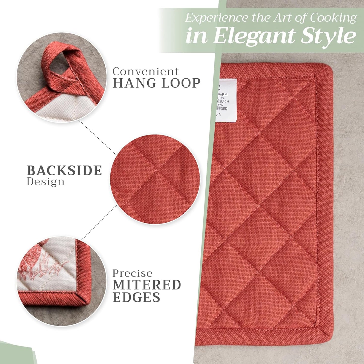 Maison d' Hermine Pot Holders Set 100% Cotton Heat Resistant Potholders 8" x 8" Hot Pads with Loop BBQ, Cooking, Baking, Grilling, Kitchen, Handling Hot Pans (Pack of 2, Holy Jouy - Red)