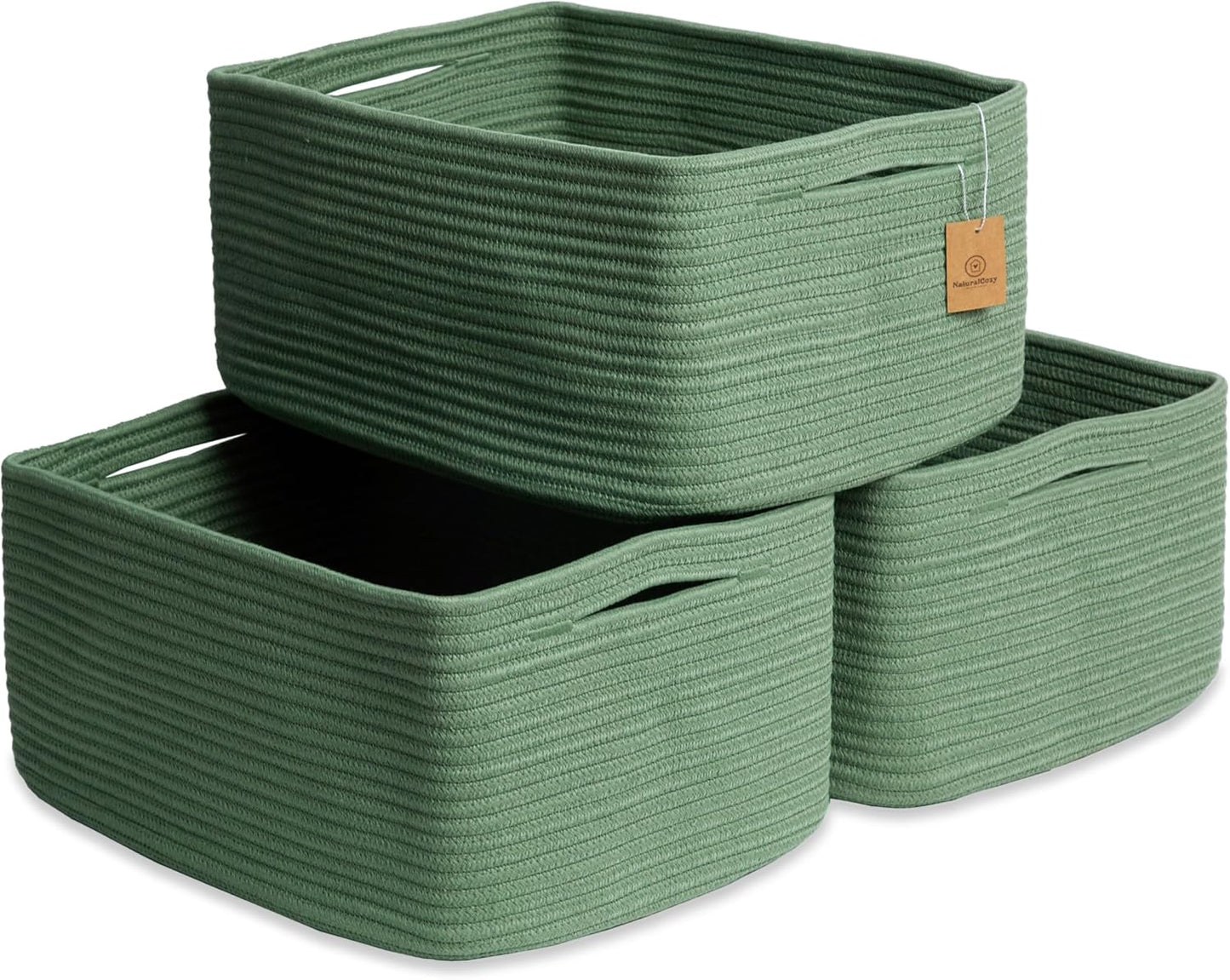 NaturalCozy Storage Baskets 16.8”x13”x7.6” Cotton Rope Woven Baskets for Organizing 3-Pack | Toy Storage Bins | Basket for Shelves, Laundry, Blanket, Clothes, Closet, Kitchen, Bathroom, Gifts