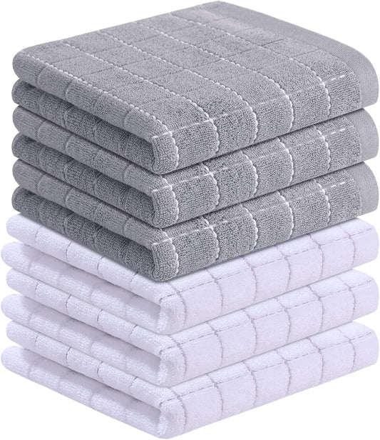 Homaxy 100% Cotton Terry Kitchen Towels(Mixed Color, 13 x 28 Inches), Checkered Designed, Soft and Super Absorbent Dish Towels, 6 Pack