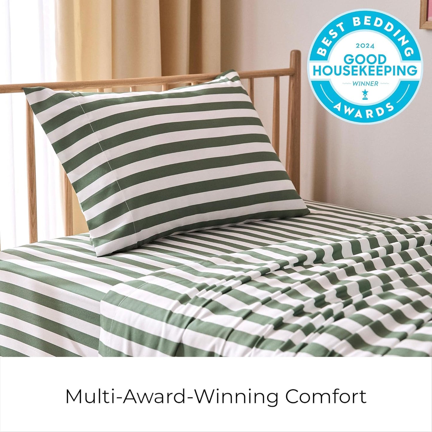 Mellanni Twin Sheets Set - 3 PC Iconic Collection Bedding - Hotel Luxury, Extra Soft, Cooling Bed Sheets - Wrinkle, Fade, Stain Resistant (Twin, Oxford Stripe Sage)