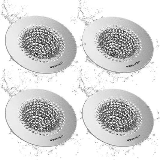 4 PCS Kitchen Sink Drain Strainer, Flippable Mesh Sink Strainer, 304 Stainless Steel Sink Screen, Easy Clean Large Basket Strainer, Anti-Clog Garbage Disposal Cover Fit for Standard Sink Drain
