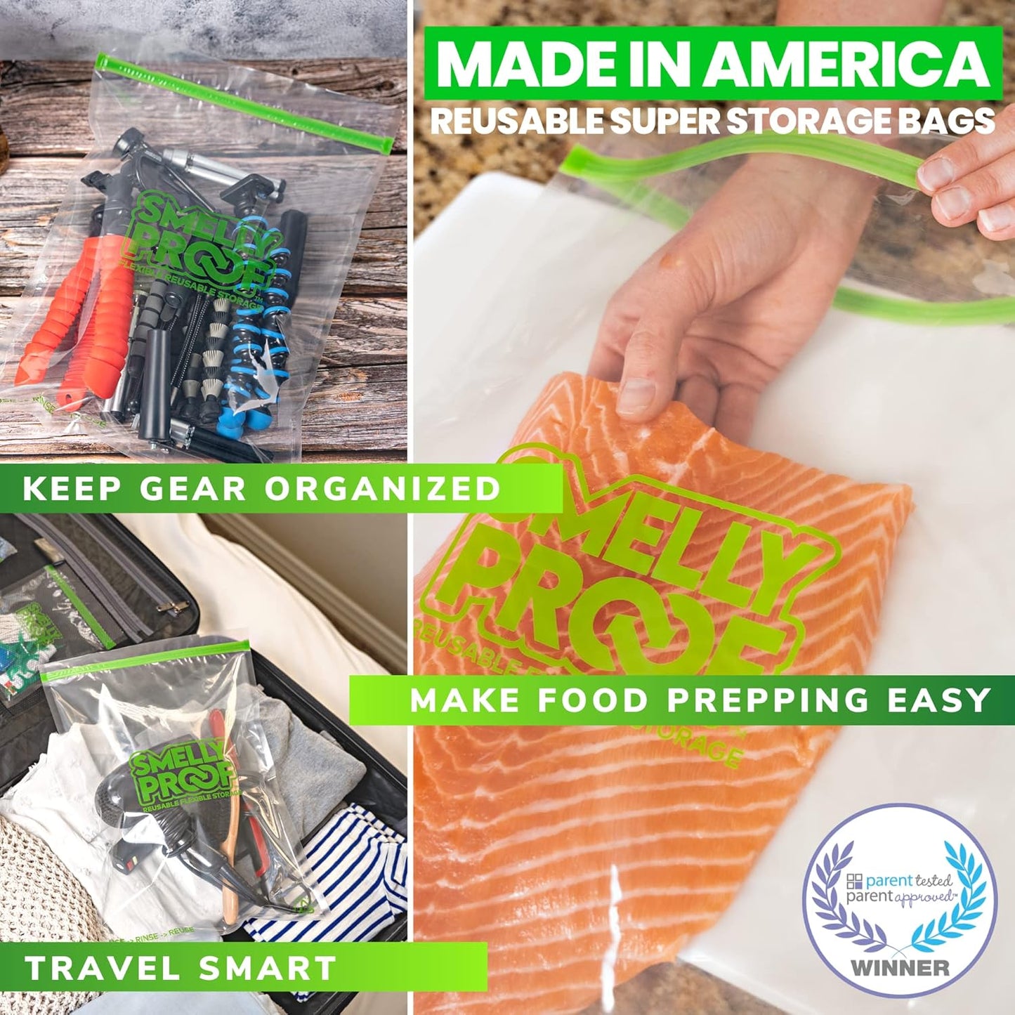 Smelly Proof Reusable Freezer Bags for Food Storage MADE IN USA, Easy Clean, Dishwasher-Safe, BPA FREE, NO PEVA, XXL 3-mil Thick Bags, Extra Large+ Clear FLAT 12" x 16", 2-GALLON, 5-Pack