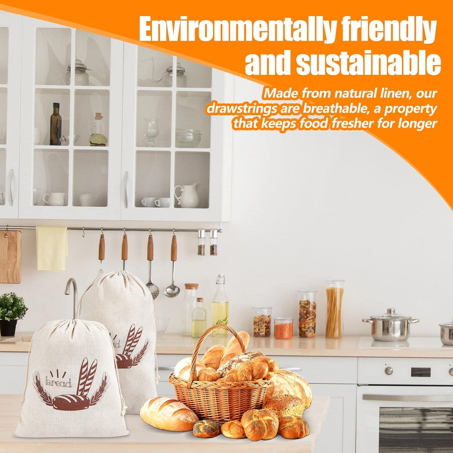 Dunzy 20 Pcs Linen Bread Bag Reusable Container Drawstring Bread Bags Storage Unbleached for Food Baking Kitchen Sandwich Bakery Picnic Wedding Wrapping Camping (10 x 12 Inch, 11 x 17 Inch)