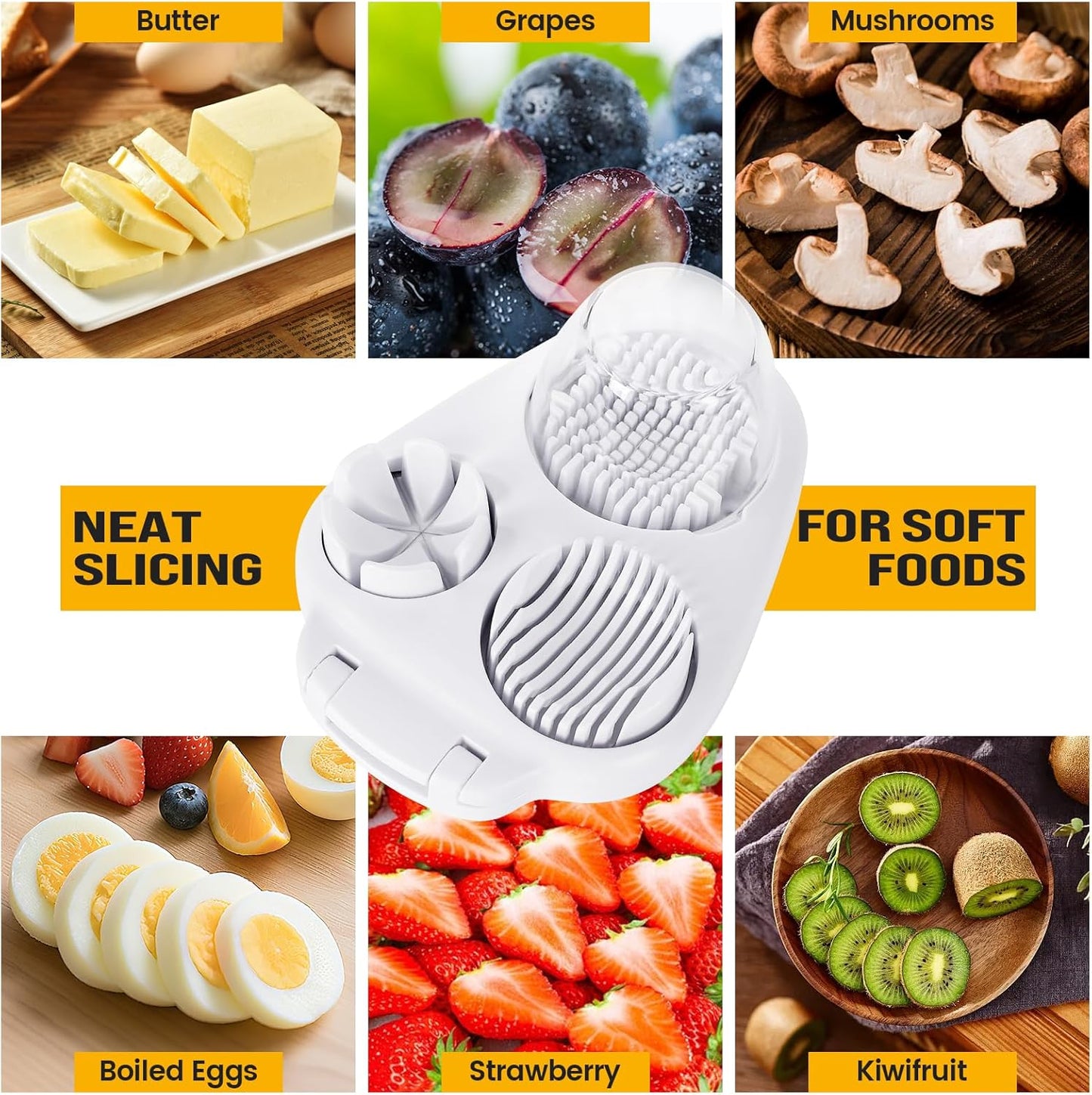 Nxyznmql3-In-1egg Slicer For Hard Boiled Eggs,Stainless Heavy Duty Steel Egg Slicer Kitchen Gadget, Fit Strawberry,Apple,Banana,Cherry,Tomato,White