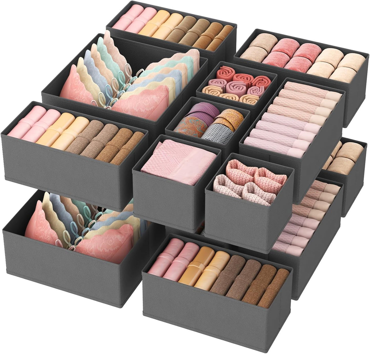 Lifewit 16 Pack Drawer Organizer, Dresser Underwear Drawer Organizer Bins, Foldable Fabric Closet Organizers, Storage Drawer Dividers, Dorm Room Essentials for Clothing, Socks, Towels, Ties Gray