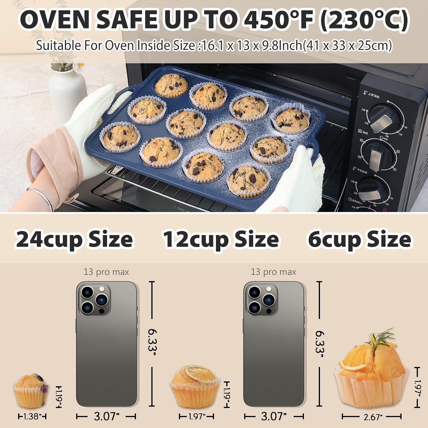 Silicone Muffin Pan with Metal Frame, Non Stick Silicone Cupcake Pan with Handles Regular 12 Cup, BPA Free Silicon Muffin Tin Tray for baking, egg bites, Cupcake Mold Grey