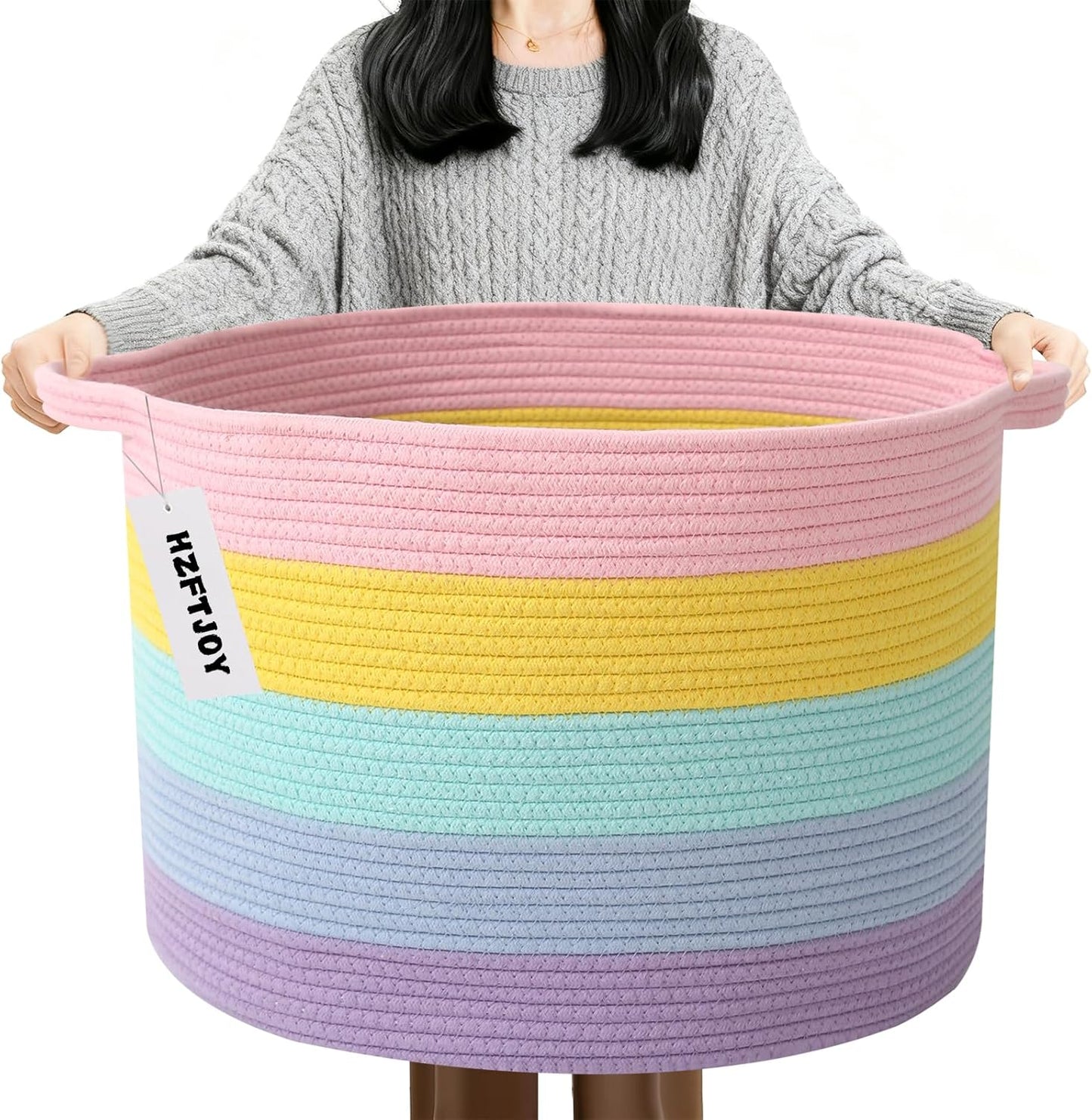 Large Blanket Basket for Organizing,65L Closet Organizers and Storage Bins Box for Shelves Woven Rope Storage Baskets,Living Room,Bedroom,Dorm,Laundry room (Colorful)