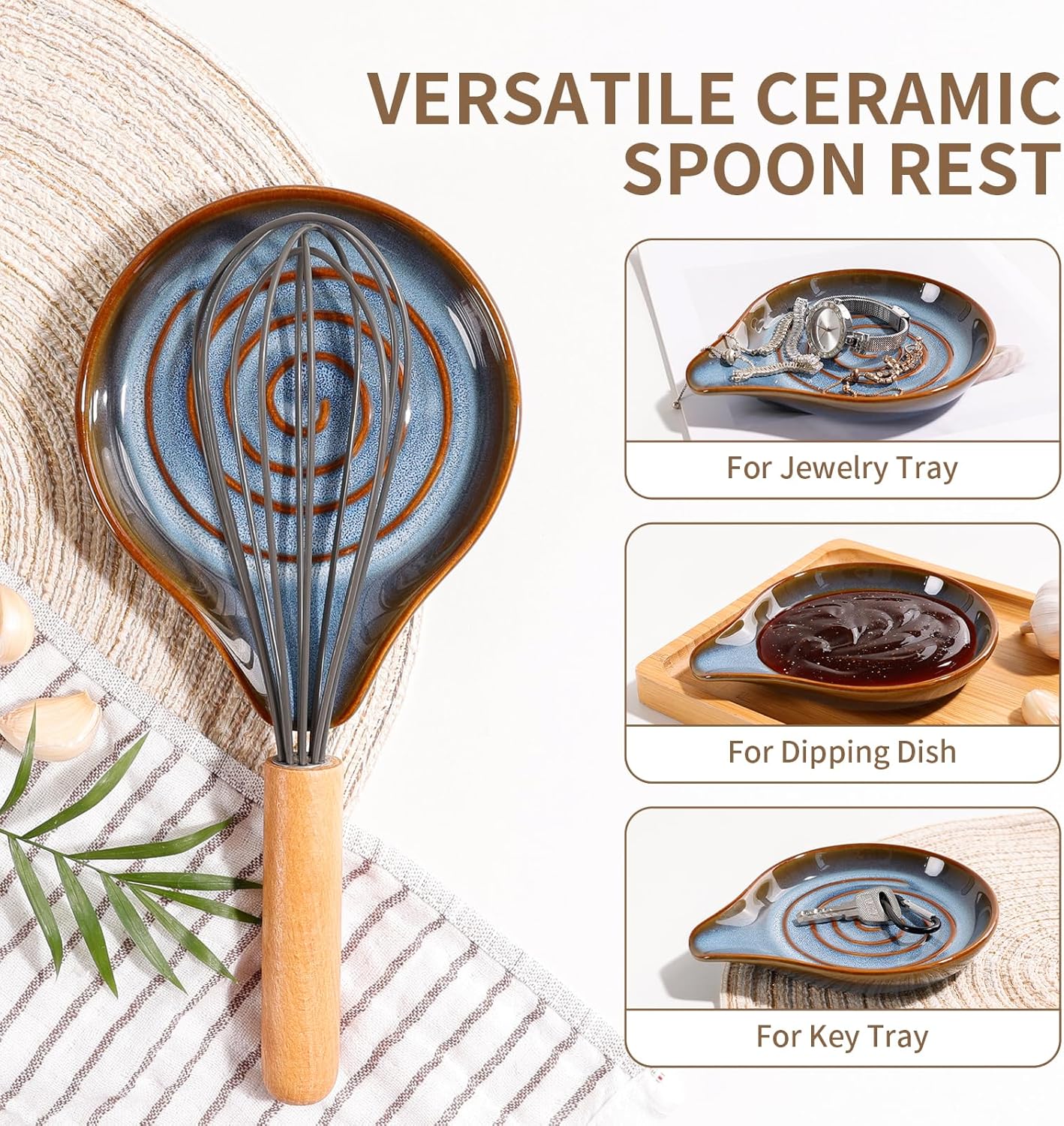 Spoon Rest for Stove Top, Large Ceramic Spoon Holder for Kitchen Counter, Heat Resistant Cooking Utensil Rest, Dishwasher Safe 5.1 Inch by ANTIS’S HOME (Blue)