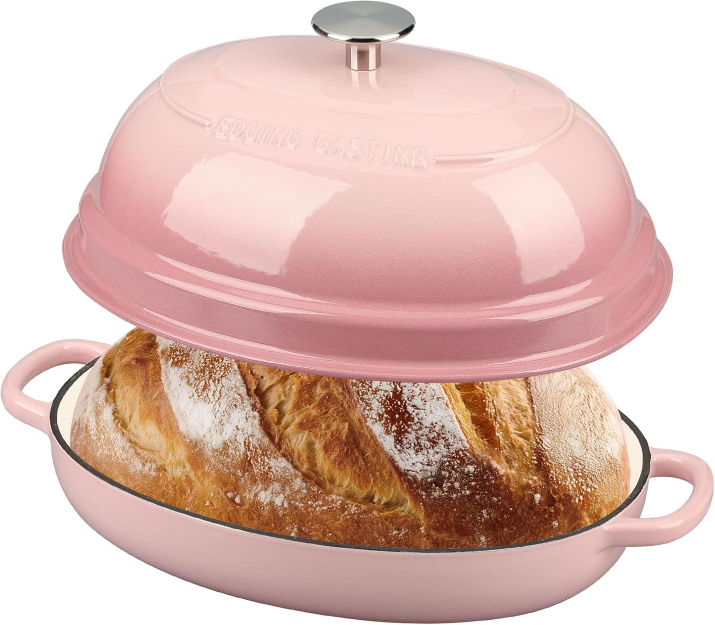 Enameled Oval Cast Iron Dutch Oven Pot with Lid, Bread Dutch Oven for Sourdough Bread Baking, 6QT, Pink