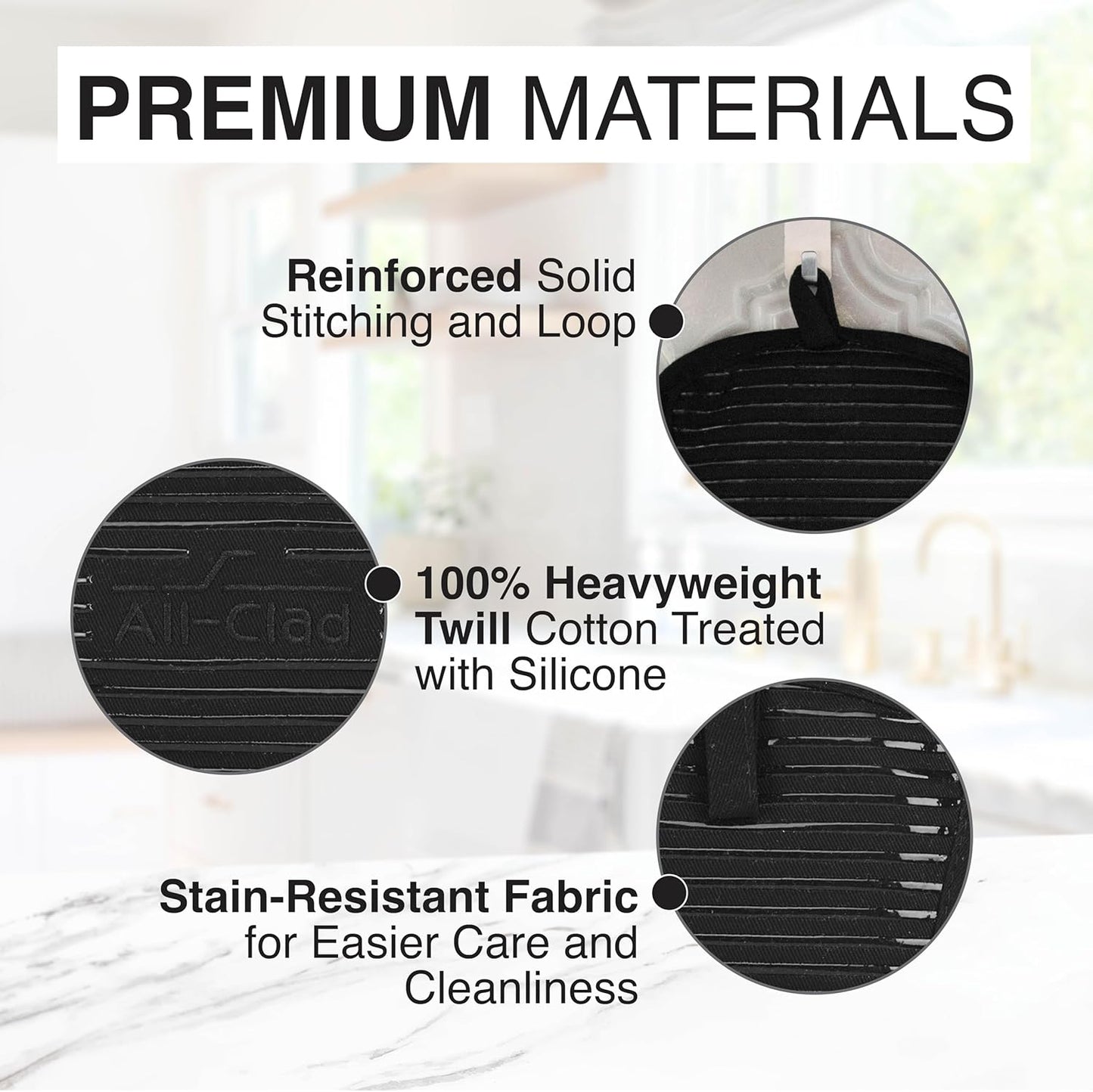 All-Clad Premium Pot Holder & Hot Pad: Heat Resistant to 500 Degrees - 100% Cotton, 10""x6.25"" Hot Pad for Kitchen and Barbeque, (2-Pack), Black