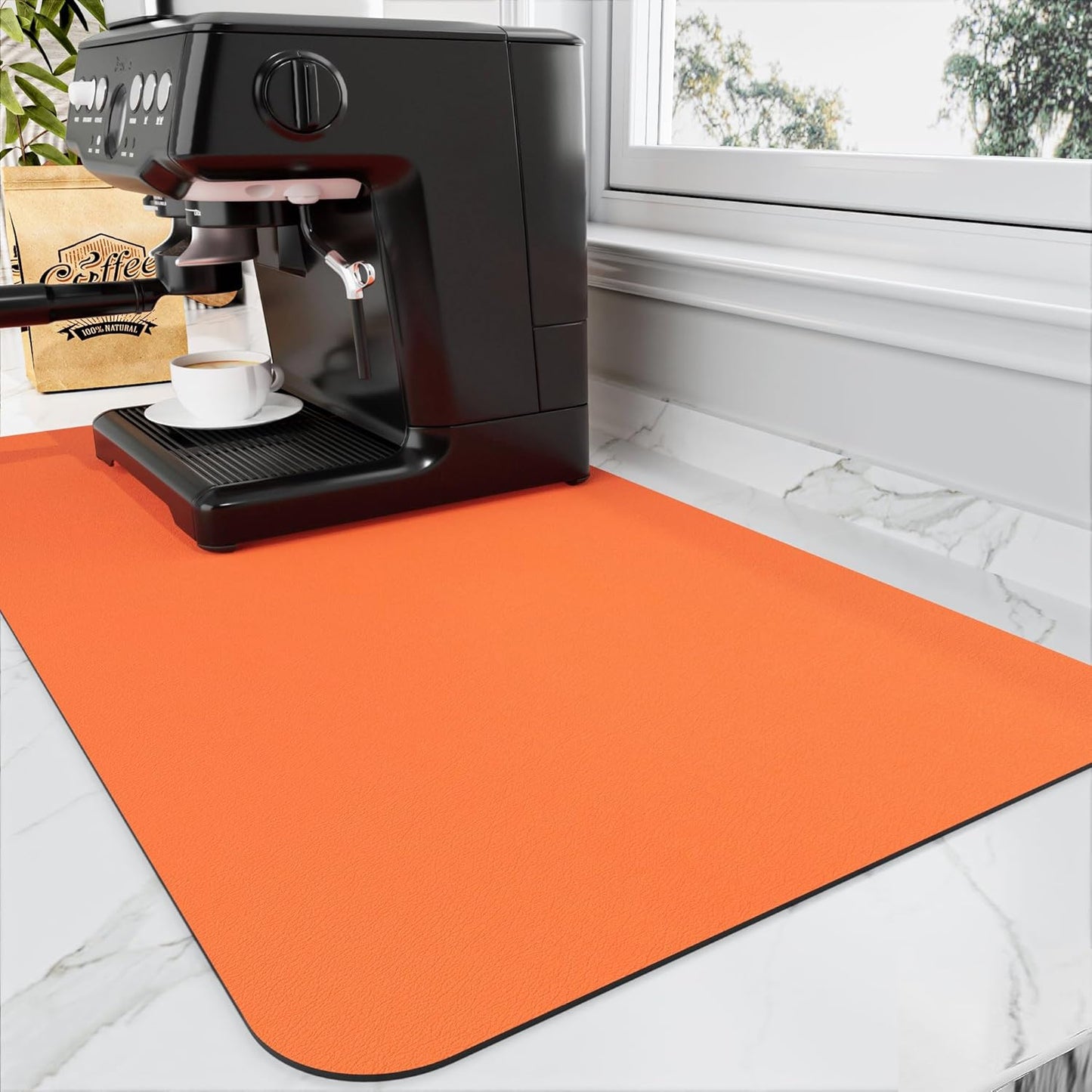 Coffee Mat - Absorbent Hide Stain Rubber Backed Dish Drying Mat for Kitchen Counter - Bar Mats for Countertops Accessories Fit Under Coffee Maker Espresso Machine