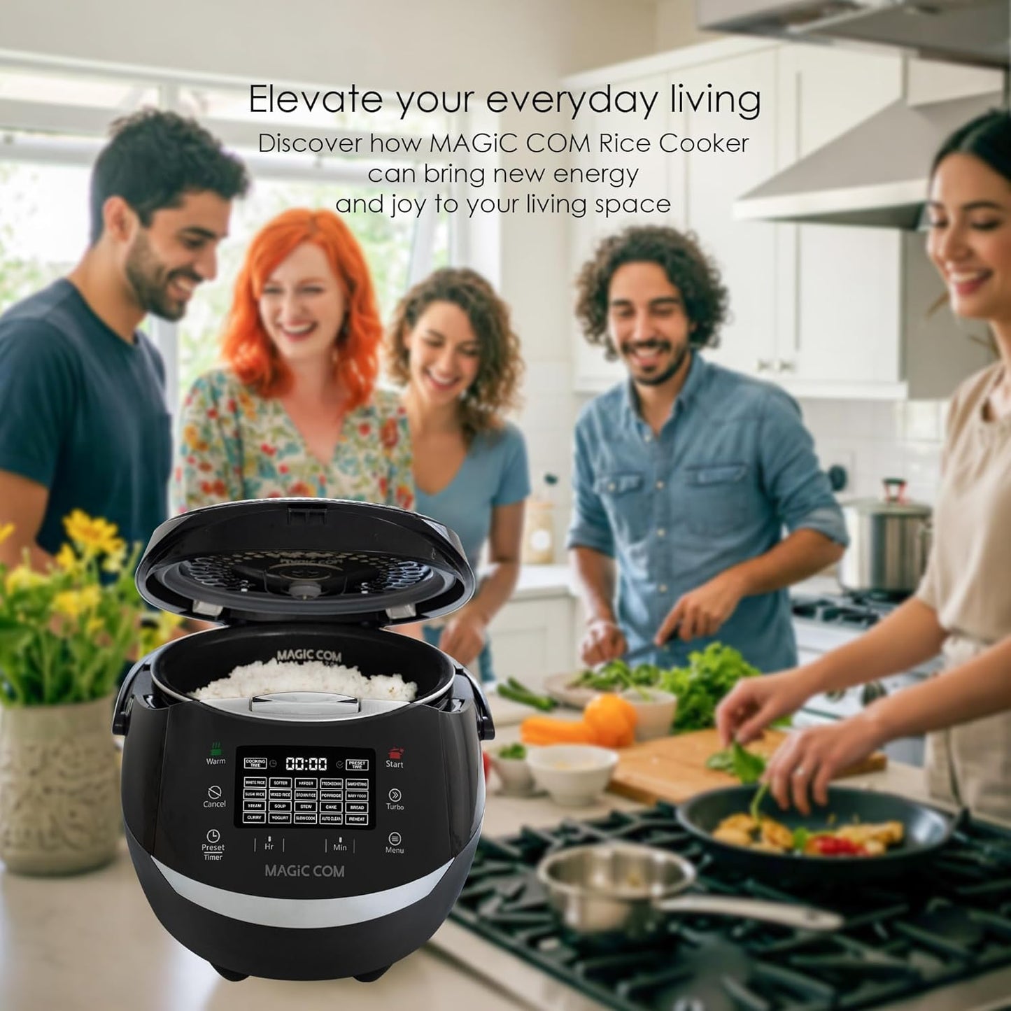 MAGiC COM Rice Cooker, 10 Cup(Uncooked) 20 Cup(Cooked) One Touch Healthy Cooking with 15 Menu Modes, Nonstick Inner Pot, Steamer Basket, Auto Clean, 24 Hour Delay Timer and Auto Keep Warm (Black)