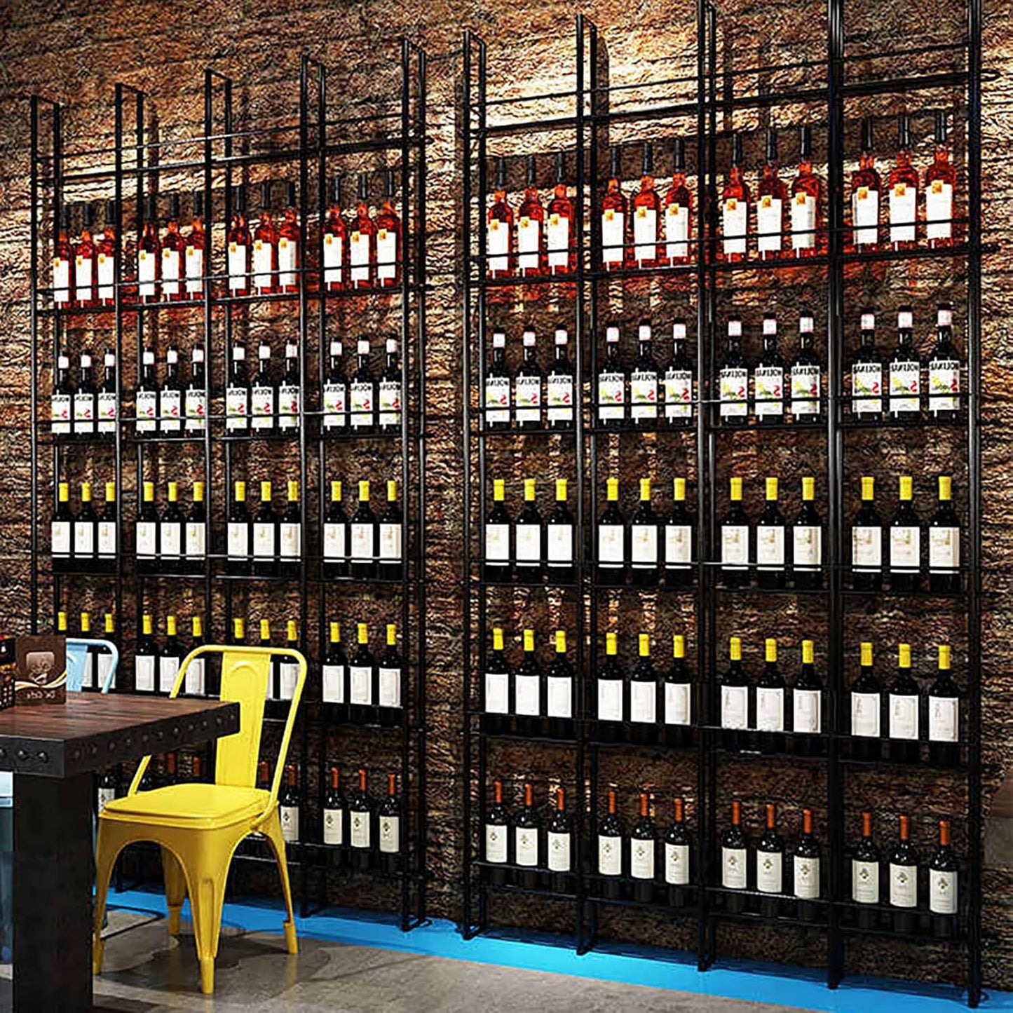 Wine Racks Wall Mounted, 6-Tier Wine Storage Holder, Black Industrial Bar Liquor Bottle Display Shelf, for Home Bar, Kitchen, Dining Rooms, & Wine Cellars (Black, 3 Column)