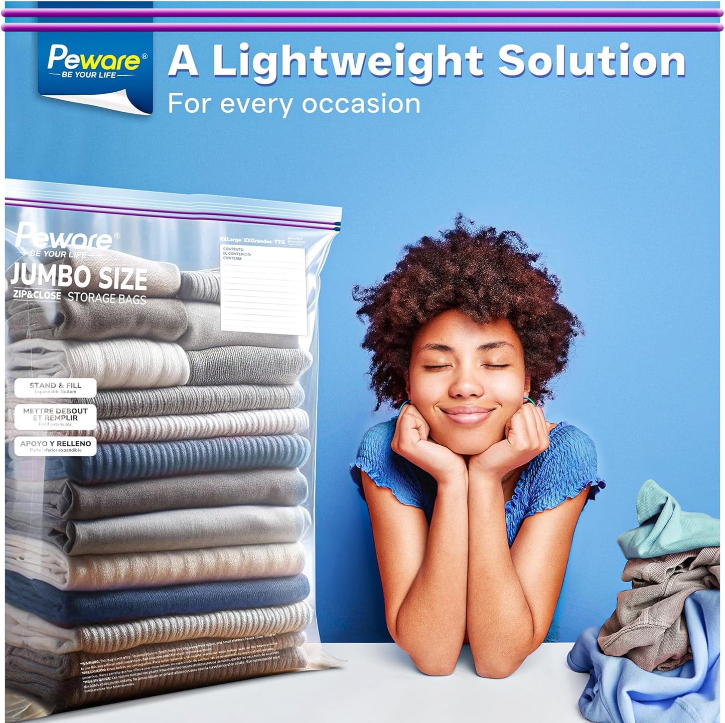 Large Storage Bags, 24"x32" Jumbo Plastic Bag, BPA Free, 20 Gallon 3XL Zipper Lock Baggies for Clothes Pillow Travel Moving - 50 Mega Bags