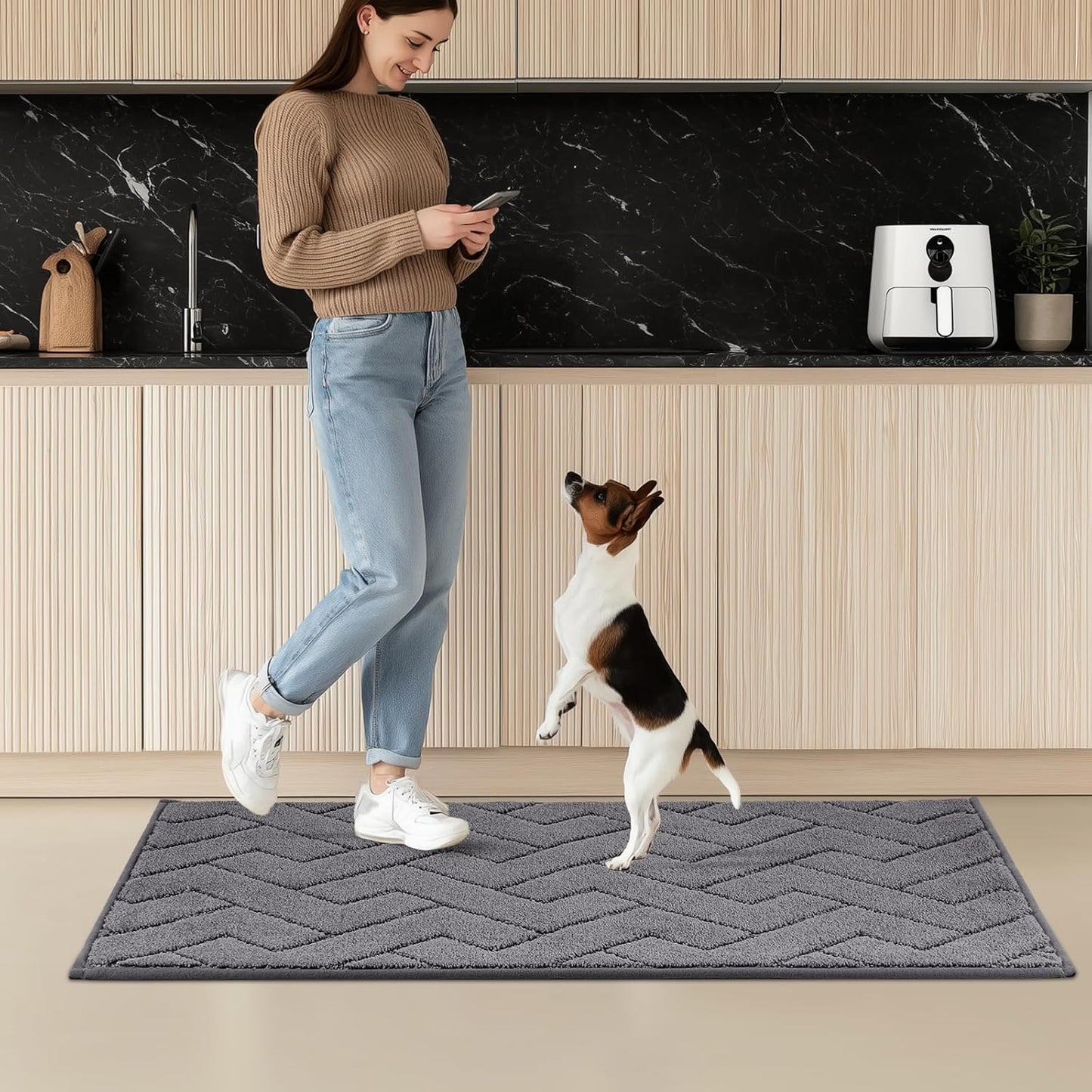 Machine Washable Kitchen Rugs 24" x 84", Non-Slip Kitchen Runner Rugs Mats for Floor, Absorbent Comfort Standing Mats for Kitchen, Sink, Laundry and Hallway, Rolled Packaging, Grey