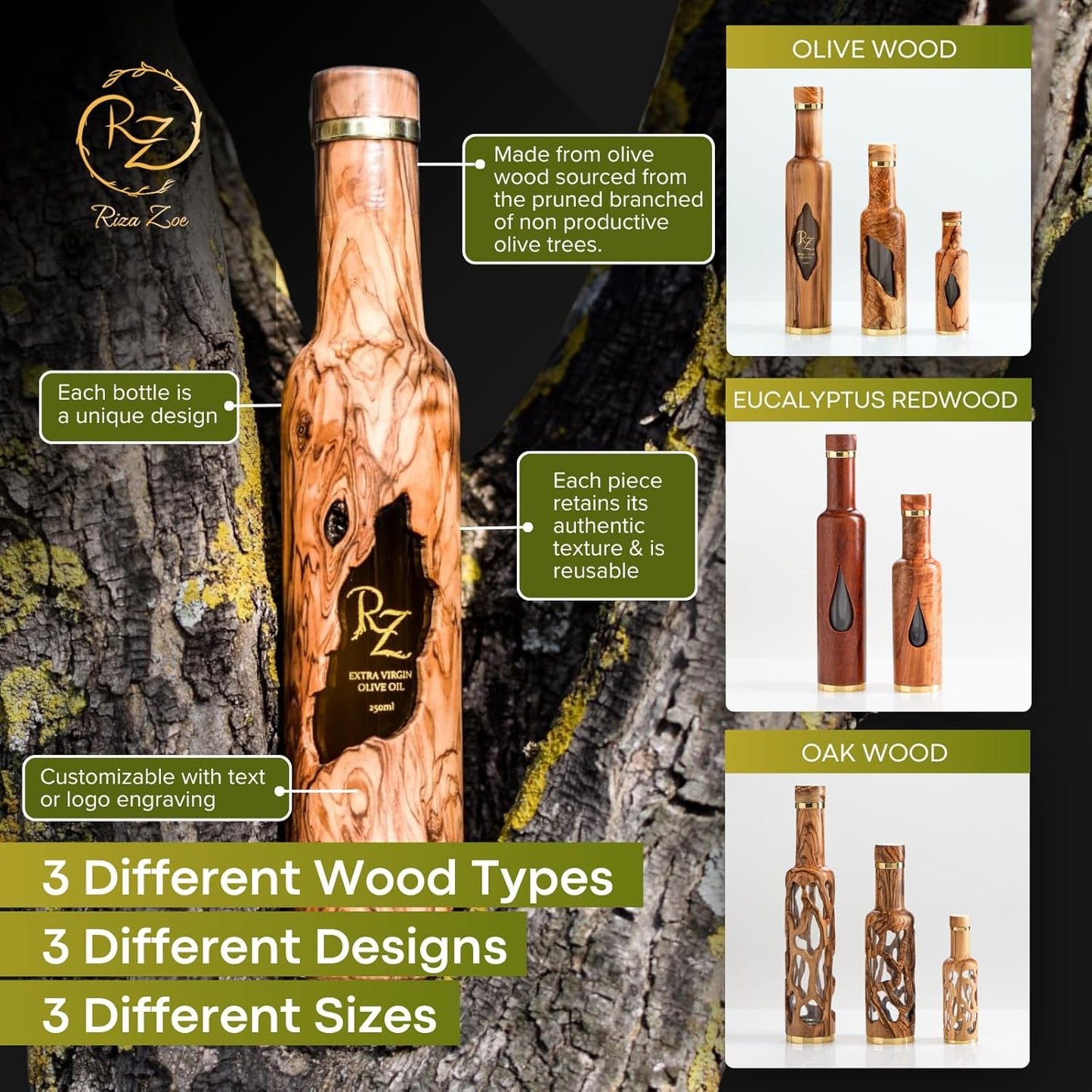 Olive wood bottle - Roots Design - 50ml