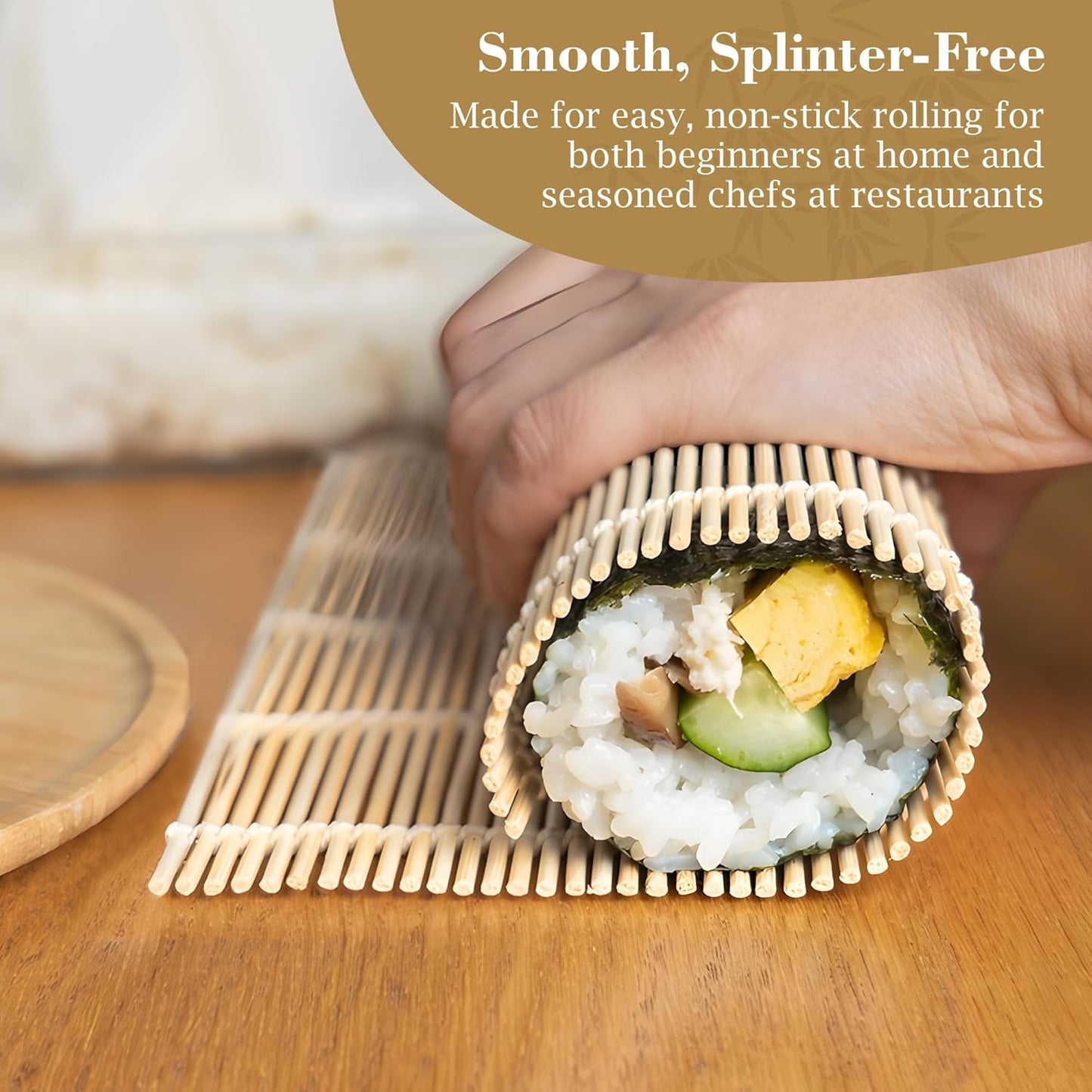 Fusion Select 3 Pk Bamboo Sushi Mat - Sushi Roller Mat for Making, Shaping & Molding Sushi Roll & Kimbap - Food-Safe Sushi Making Supplies, Tools & Accessories - Made of Natural Bamboo - 9.5x9.5