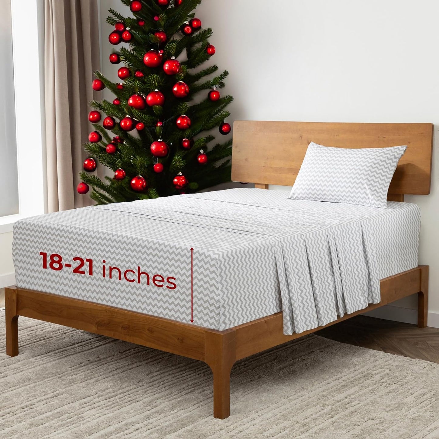 Mellanni Extra Deep Twin Sheets - 3 PC Iconic Collection Bedding - Hotel Luxury, Ultra Soft, Cooling Bed Sheets - Wrinkle, Fade, Stain Resistant (Twin, Chevron Gray)