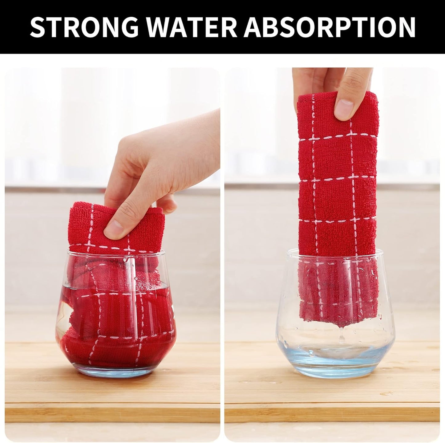 Homaxy 100% Cotton Terry Kitchen Towels(Red, 13 x 28 inches), Checkered Designed, Soft and Super Absorbent Dish Towels, 4 Pack