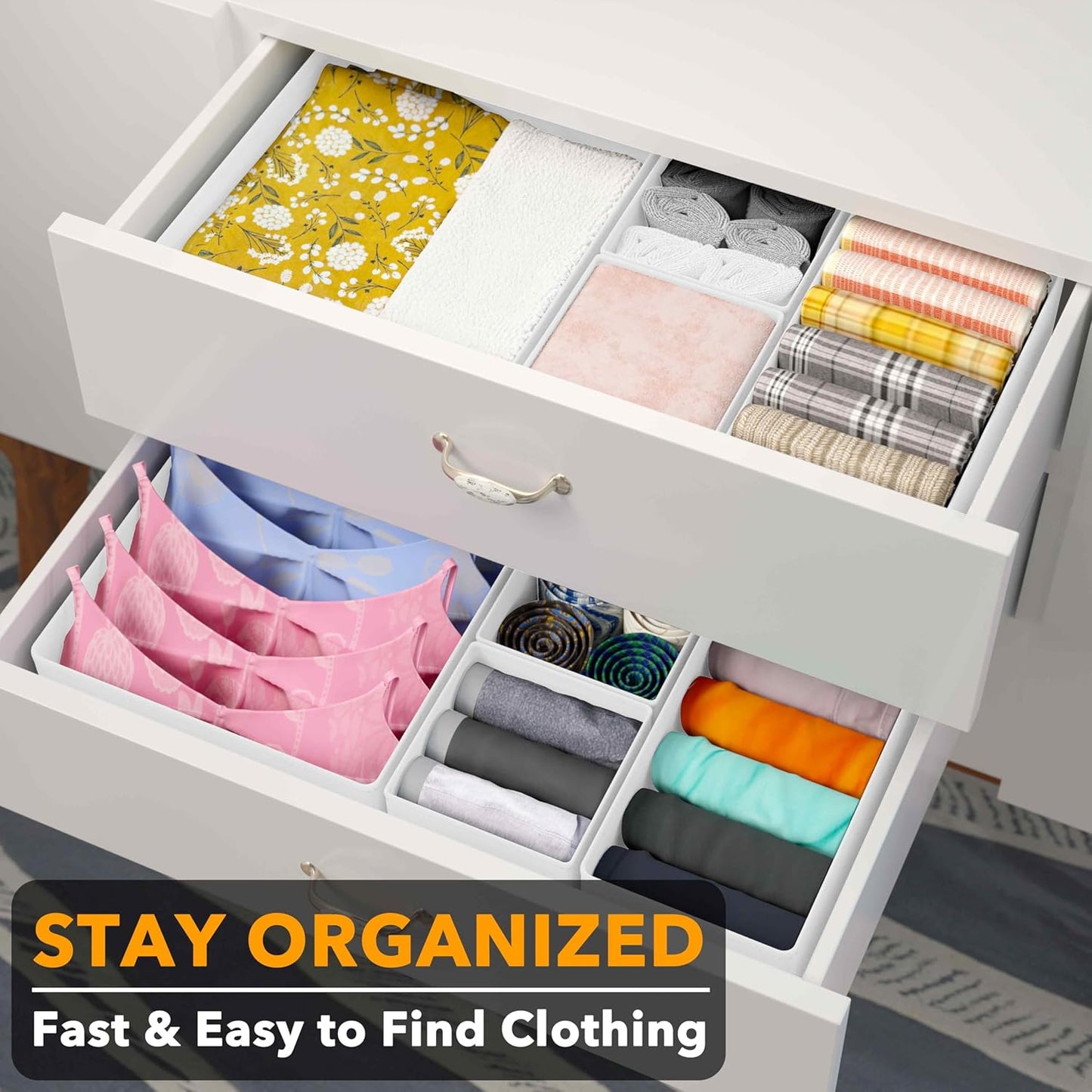 SpaceAid Drawer Organizer Clothes, 12 Pack Dresser Organizer Bins for Nursery, Closet Organization and Storage Dividers for Clothing, Baby Clothes, Underwears, Socks (White)