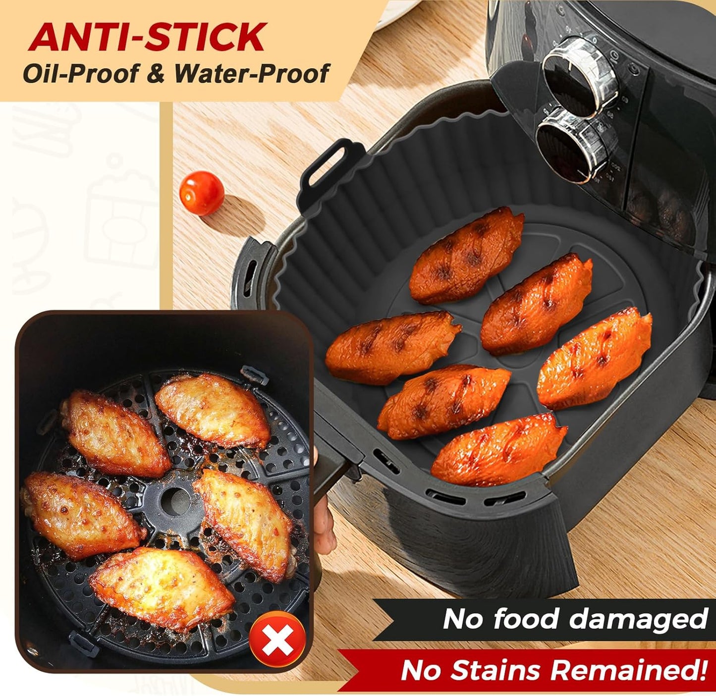 3 Pack Air Fryer Silicone Liners for 5 QT or Bigger, Reusable Food Grade Silicone Airfryer Liners Pot Baking Basket Accessories Replacement of Flammable Disposable Parchment Paper Top 8.7 inch