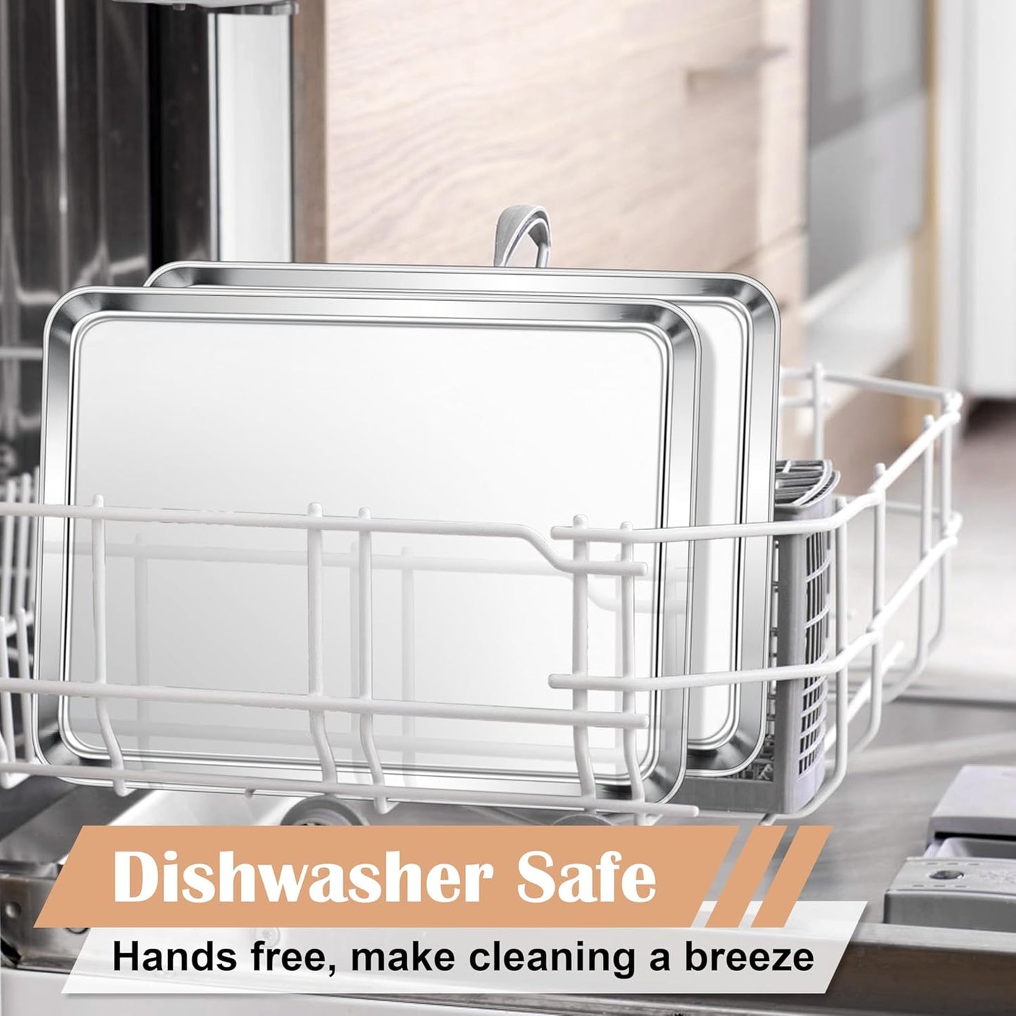 E-far Baking Sheets Set of 2, 16” x12” Stainless Steel Cookie Sheets Pans for Oven, Non-toxic Metal Trays for Baking Cake Cookie, Healthy & Rust Free, Mirror Finish & Dishwasher Safe