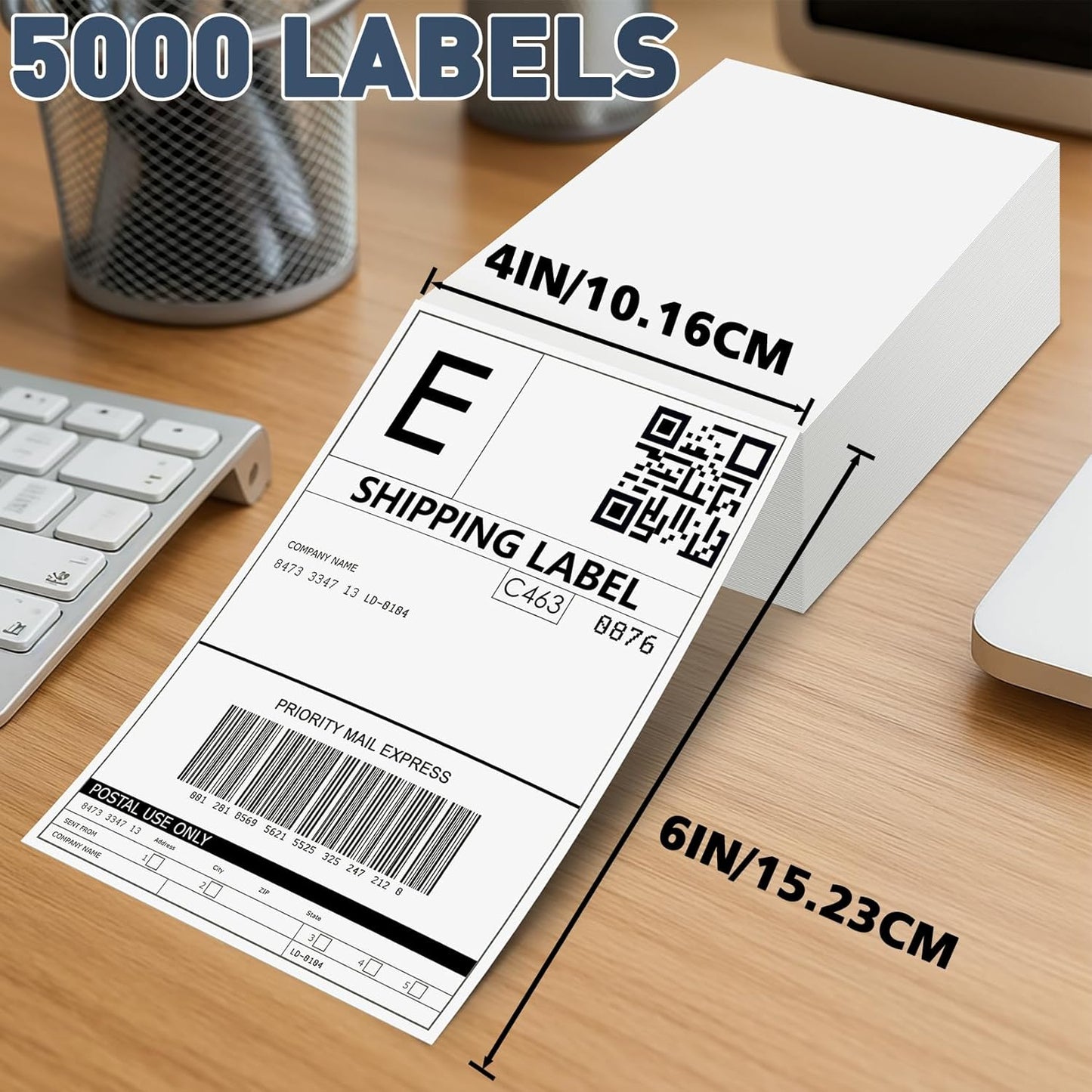 JTIEO 4" x 6" Thermal Labels, 5000 Fanfold Direct Thermal Shipping Labels, Perforated White, Commercial Grade with Permanent Adhesive,Compatible with Most Thermal Printers.