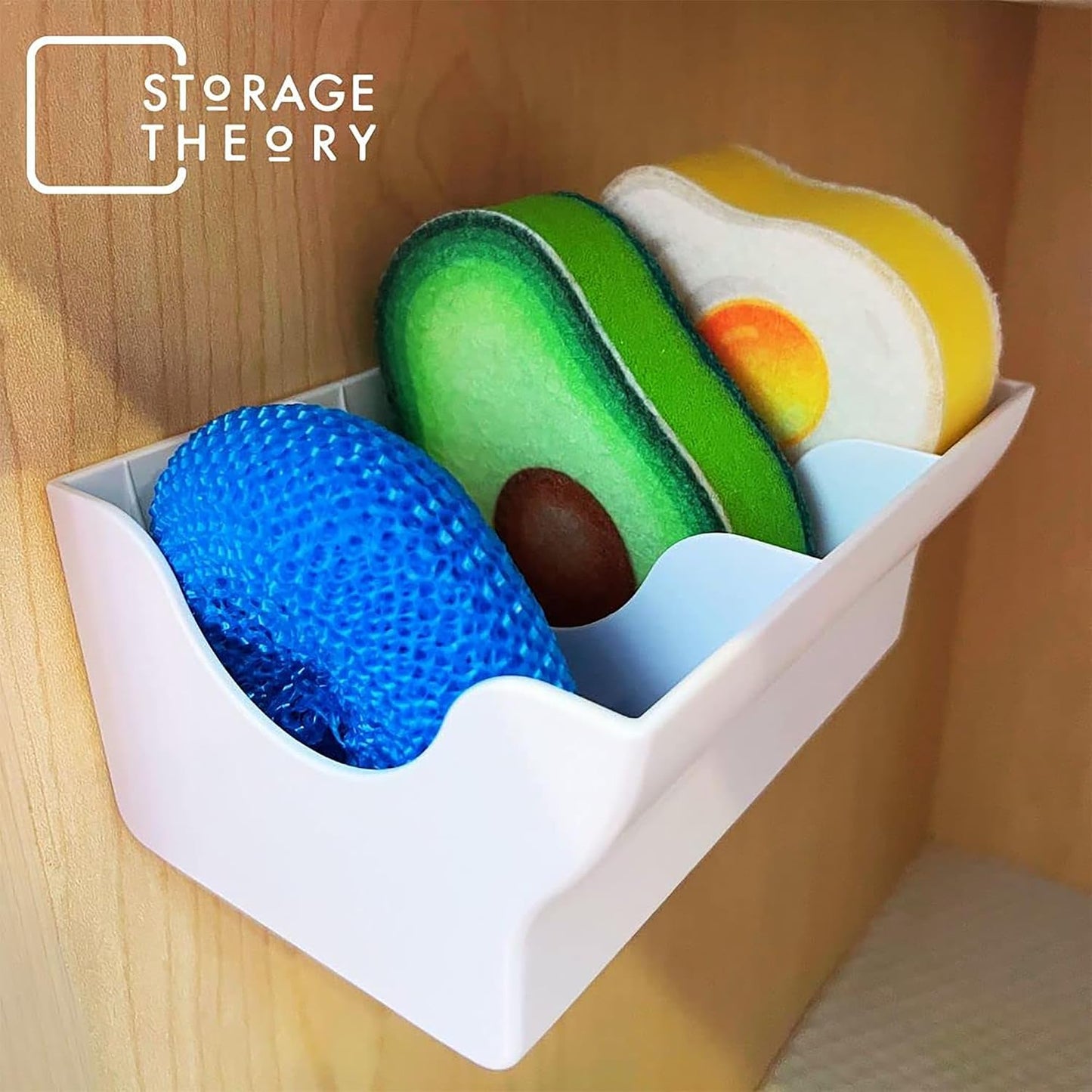 BeraTek Industries Storage Theory Sponge Daddy Caddy & Under Sink Sponge Holder Combo - Kitchen Sink Organizer Keeps Sponges Dry, Odor-Free - White, Combo Pack
