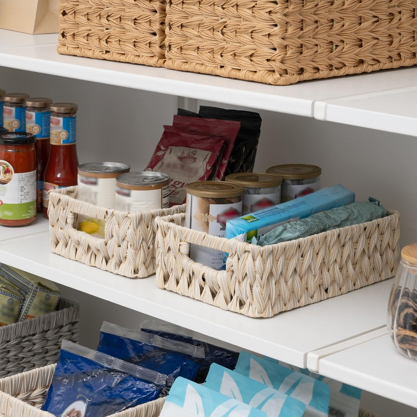 GRANNY SAYS Wicker Baskets for Organizing, Storage Basket for Shelves, Shelf Baskets with Handles, Waterproof Woven Basket for Living Room, Rectangular Baskets for Entryway, 2-Pack