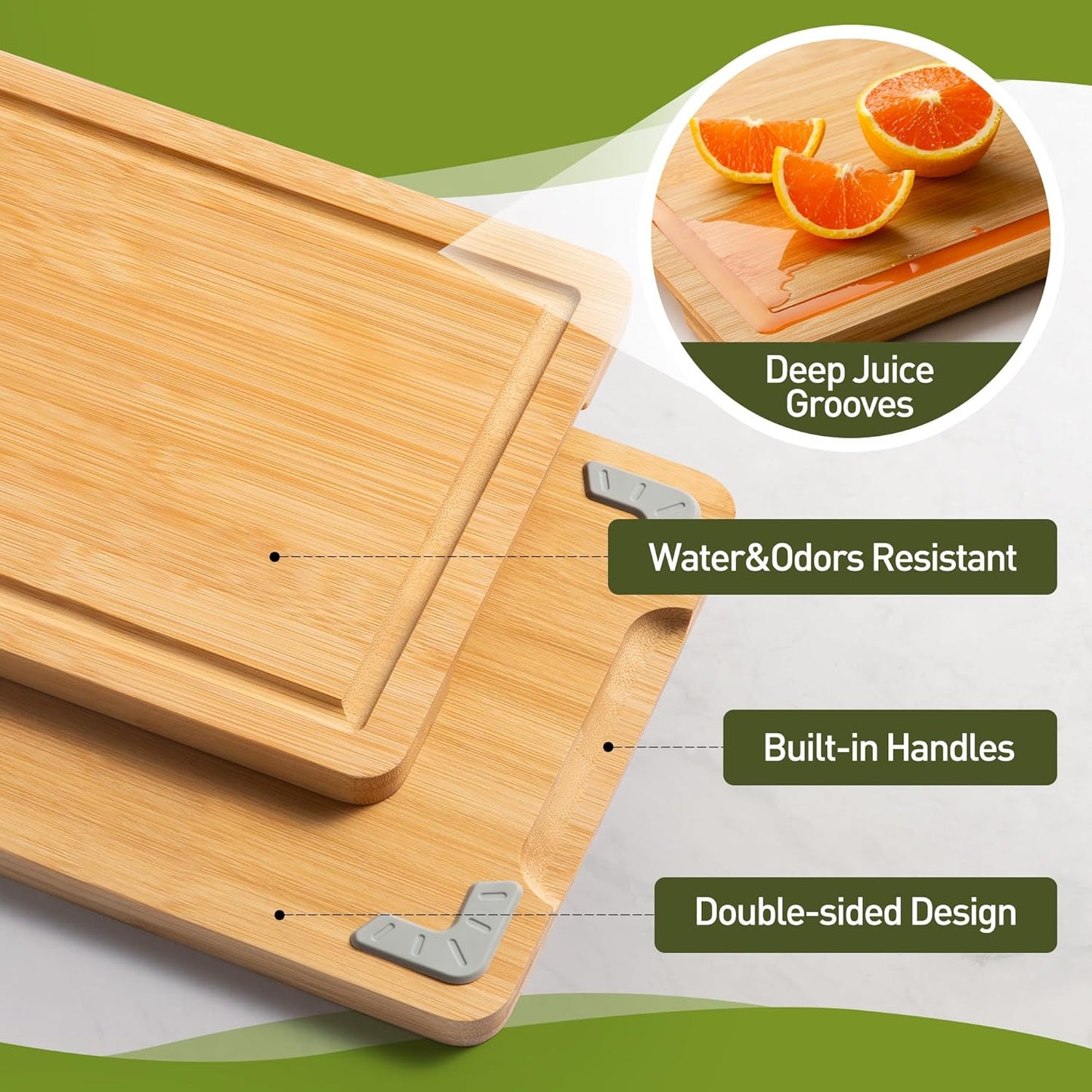 Extra Large Charcuterie Bamboo Board Non Slip Feet Over Sink Wooden Cutting Chopping Board Butcher Block Nice Solid Thick Juice Groove Big Xl XXl xlarge Hardwood Kitchen Counter Organic Meat BBQ Kit