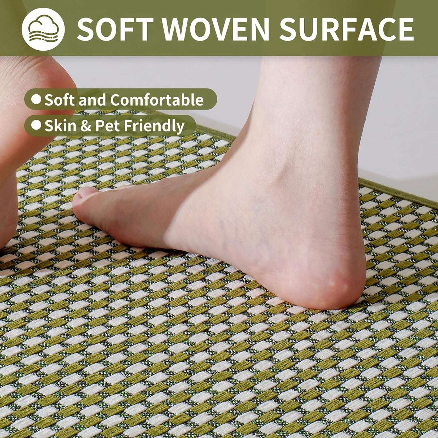 Long Kitchen Runner Rugs Kitchen Mat Non Slip Washable, Super Absorbent Soft Chenille Braided Kitchen Mats for Floor, Rubber Backing Kitchen Floor Sink Standing Mat, Easy Clean, Green 24"x71"