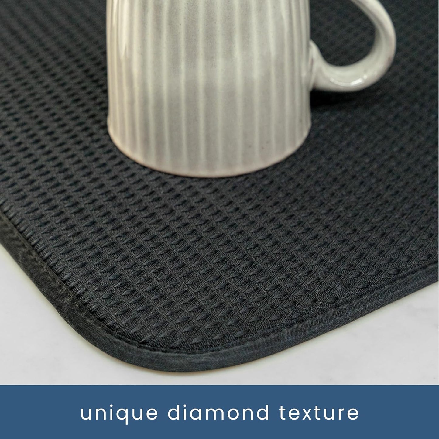 S&T INC. Dish Drying Mat, 16” x 18”, Absorbent Microfiber Kitchen Counter Mat, Drying Pad for Dishes, Utensils, Pots and Pans, Large, Diamond Texture, Black