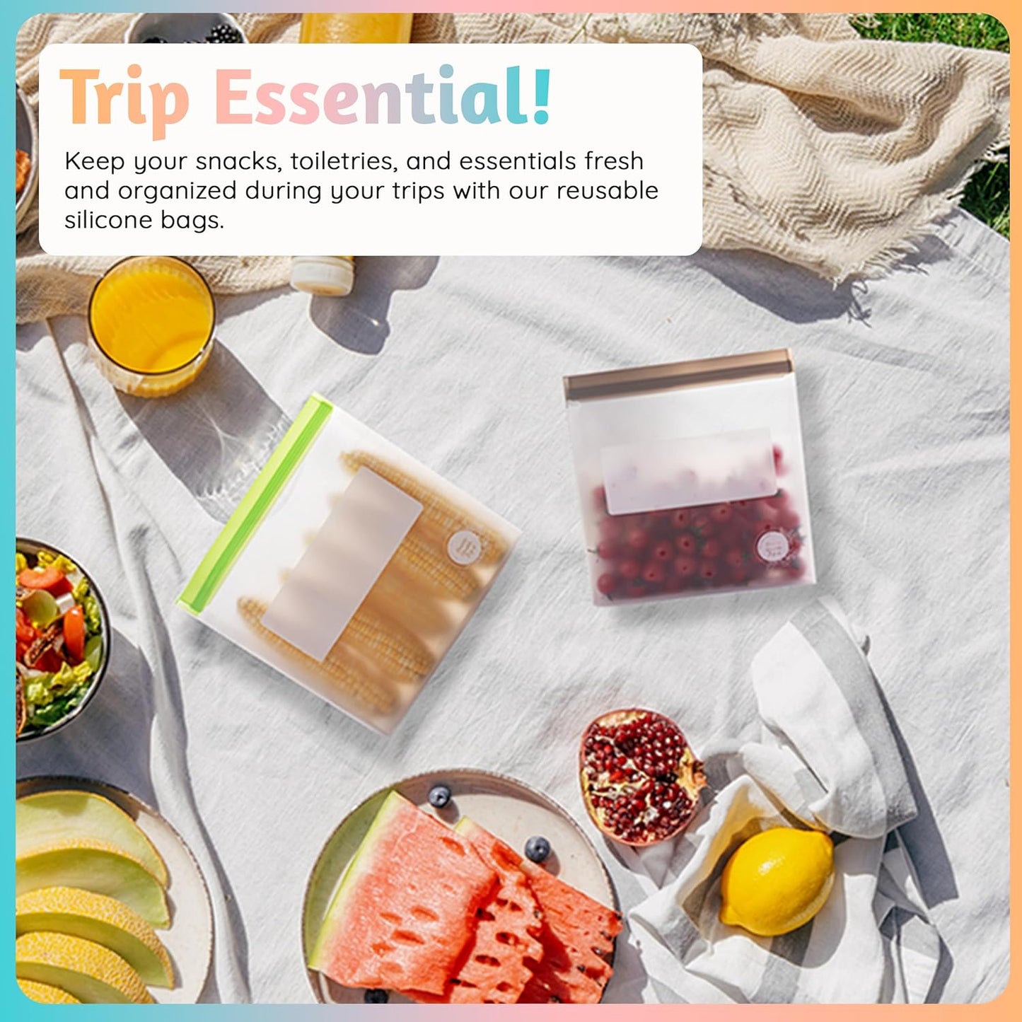 Reusable Silicone Food Storage Bags – 6-Pack Stand-Up, BPA-Free, Freezer, Dishwasher Safe & Eco-Friendly – 6 Gallon Bags – Airtight Leakproof, Organization and Storage Baggies (Grey)