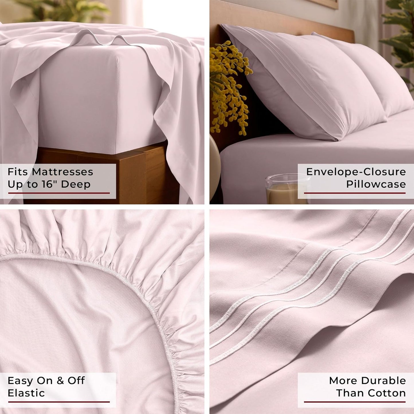 Mellanni Queen Sheets Set - 4 PC Iconic Collection Bedding - Hotel Luxury, Extra Soft, Cooling Bed Sheets - Wrinkle, Fade, Stain Resistant (Queen, Blush Pink)